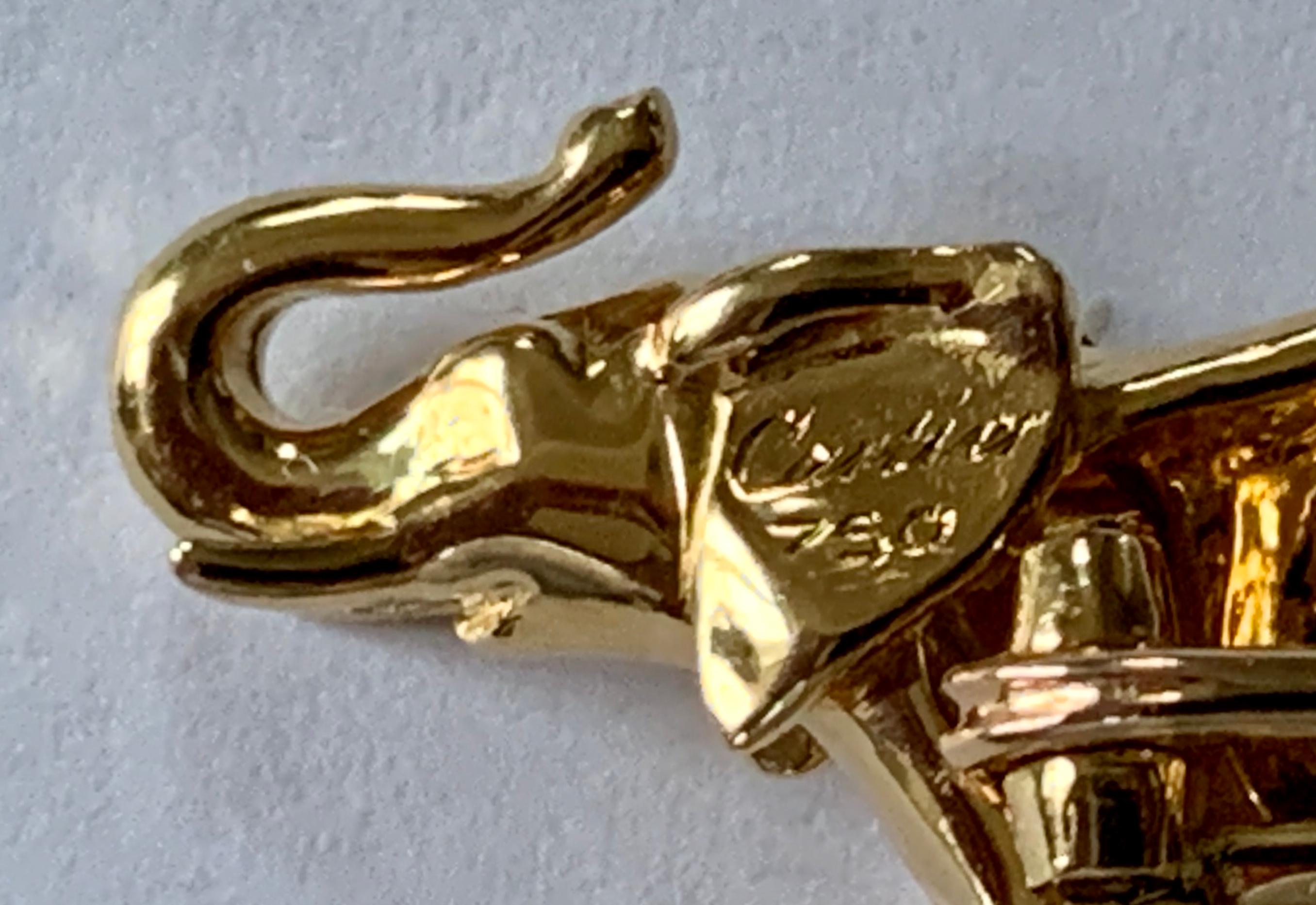 Round Cut Iconic 18 Karat Yellow Gold Elephant Brooch, by Cartier For Sale