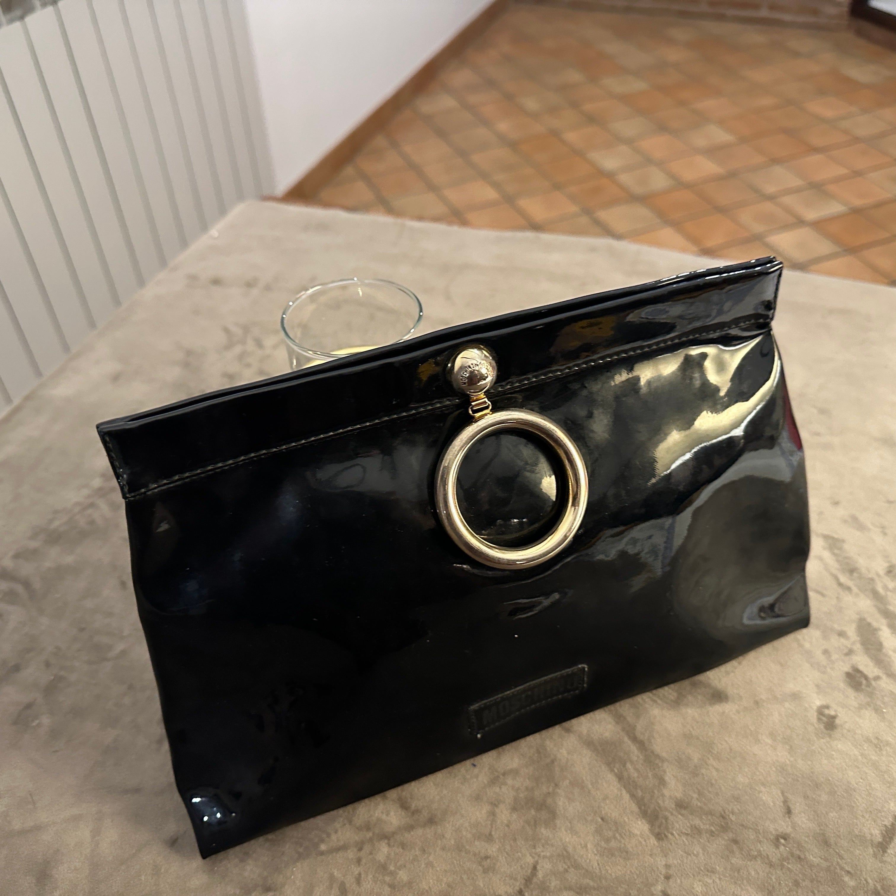 Black An Iconic 1980s Franco Moschino Blue Plastic and Brass Hand Bag For Sale