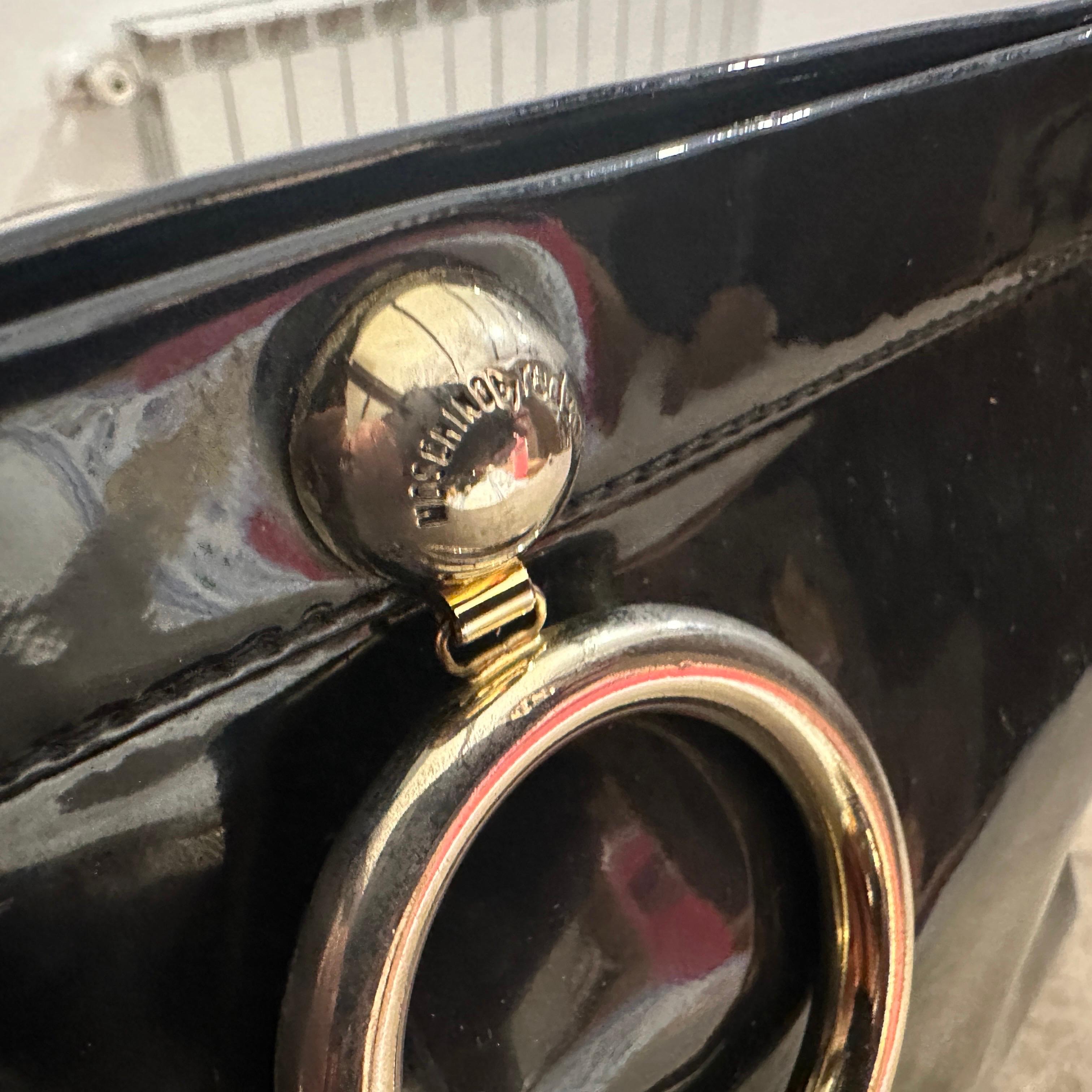 An Iconic 1980s Franco Moschino Blue Plastic and Brass Hand Bag For Sale 2