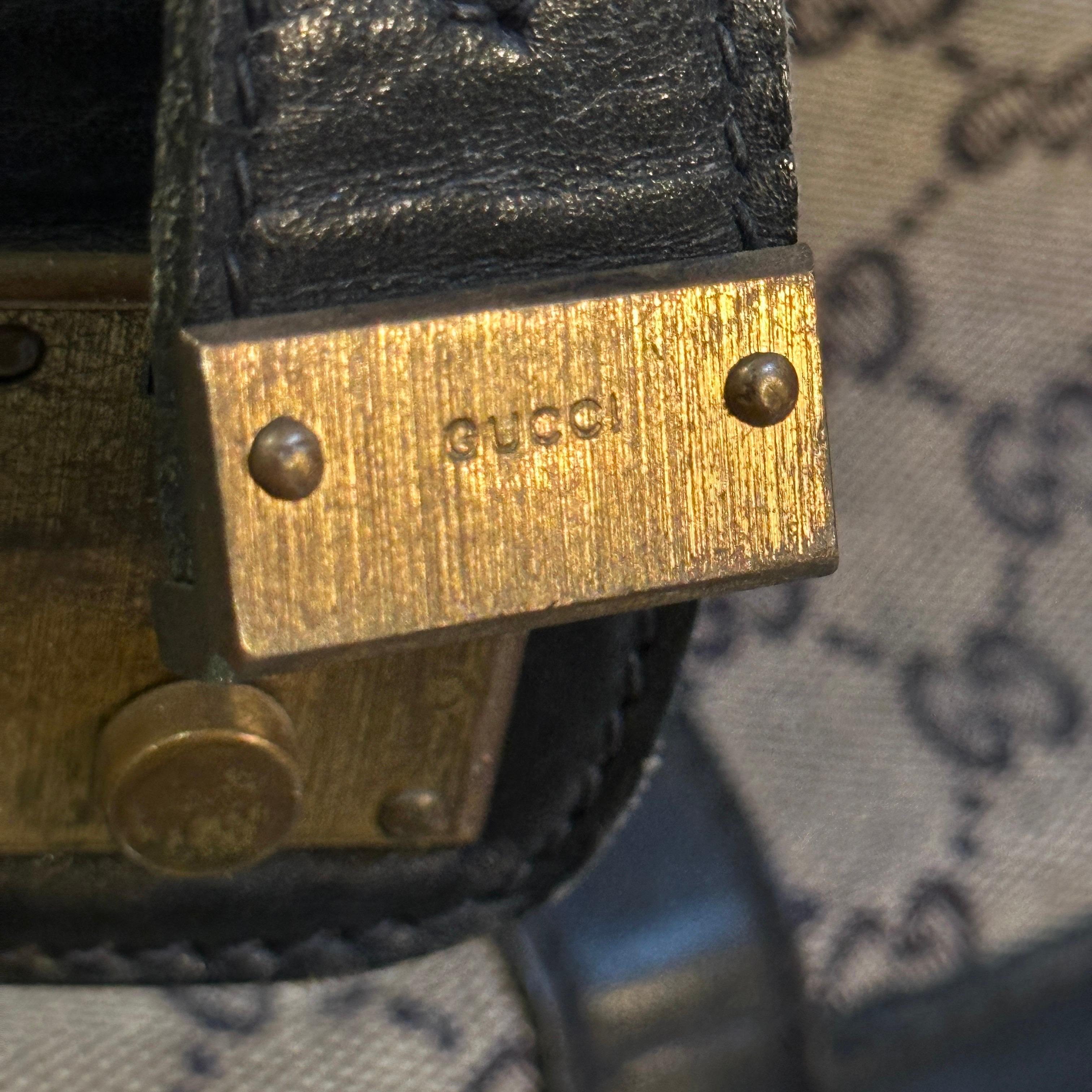 Women's or Men's An Iconic 1980s Gucci Monogram Travel Bag with Signature Red and Blue Web Stripe