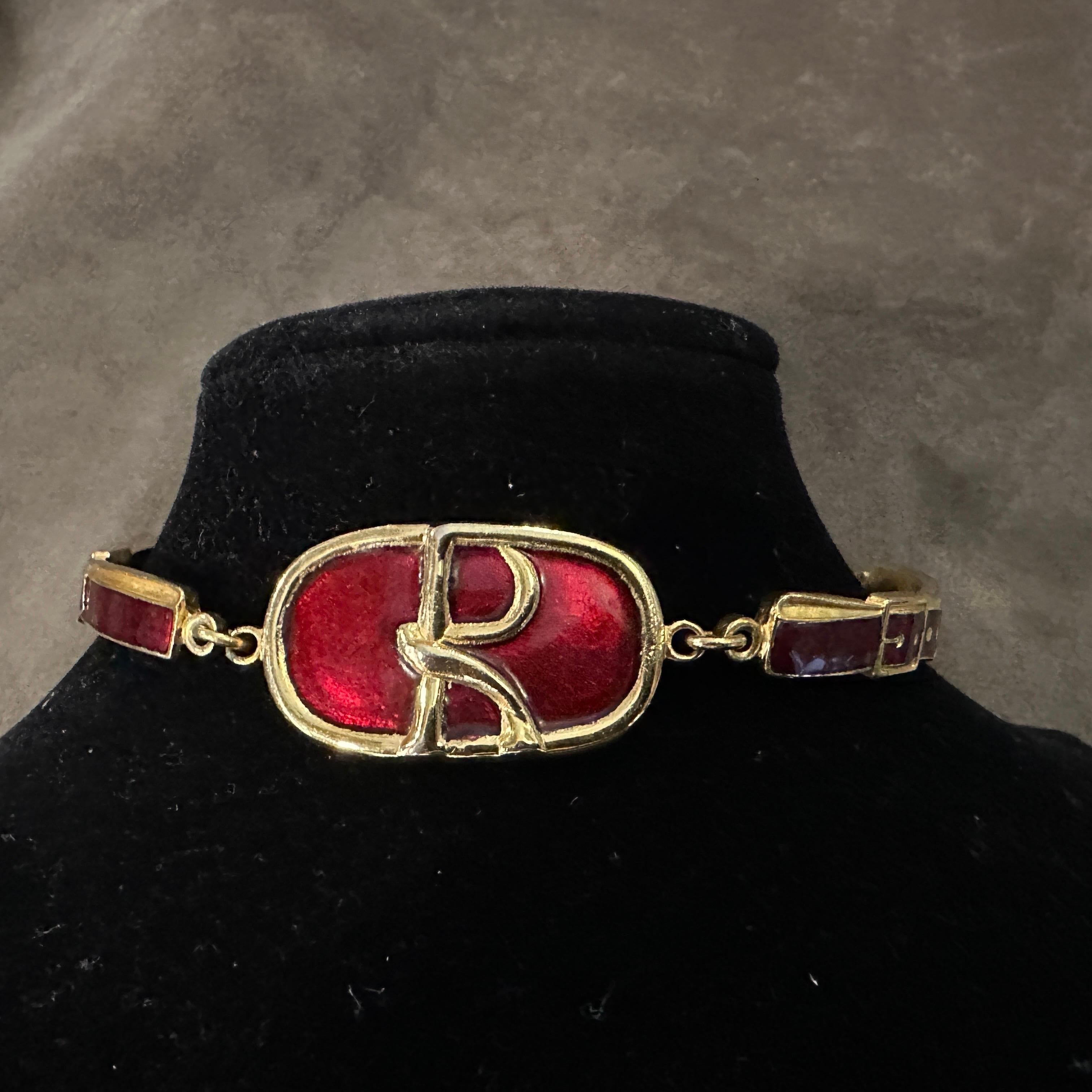 An Iconic 1990s Brass and Red Enamel Bracelet by Roberta di Camerino In Excellent Condition For Sale In Aci Castello, IT
