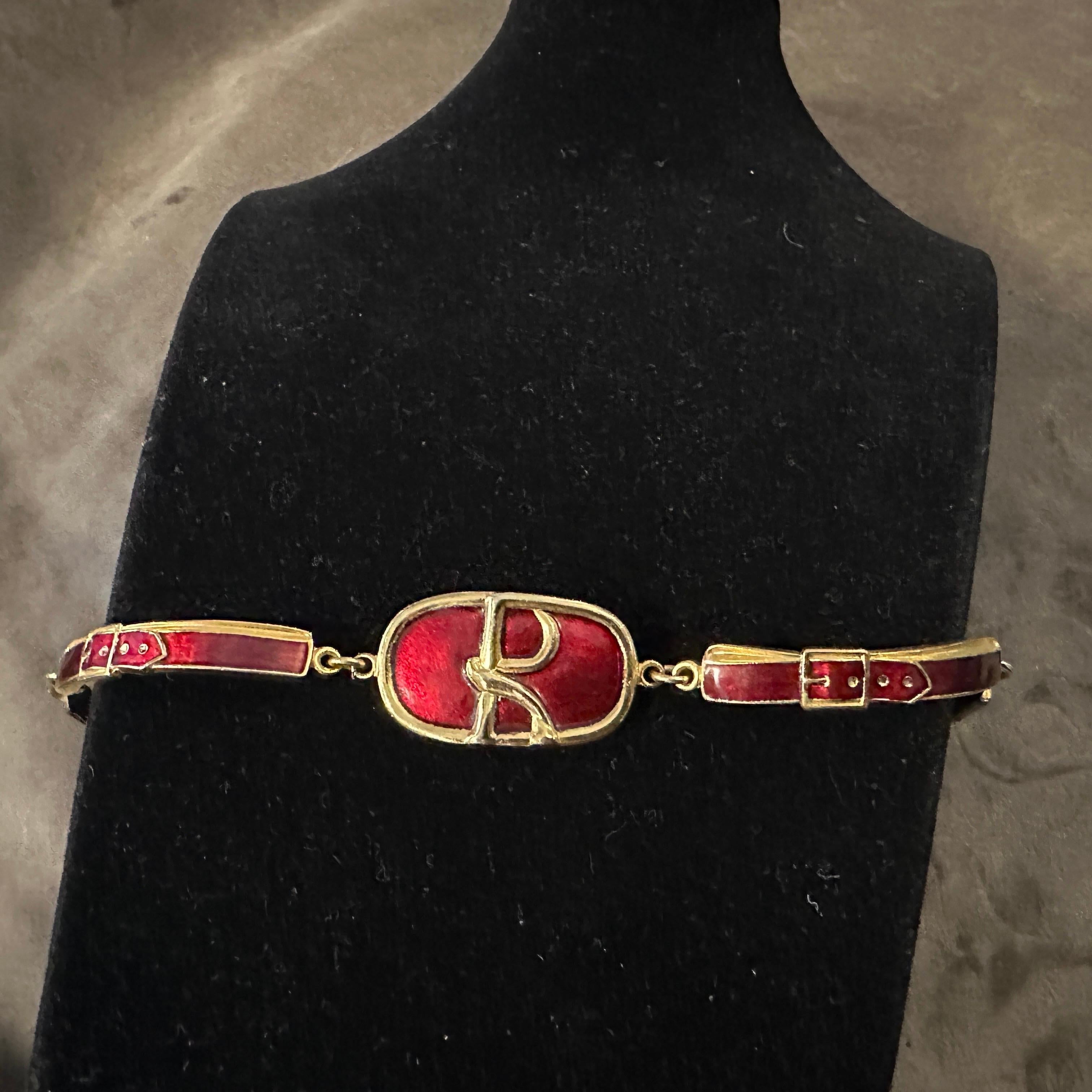Women's An Iconic 1990s Brass and Red Enamel Bracelet by Roberta di Camerino For Sale