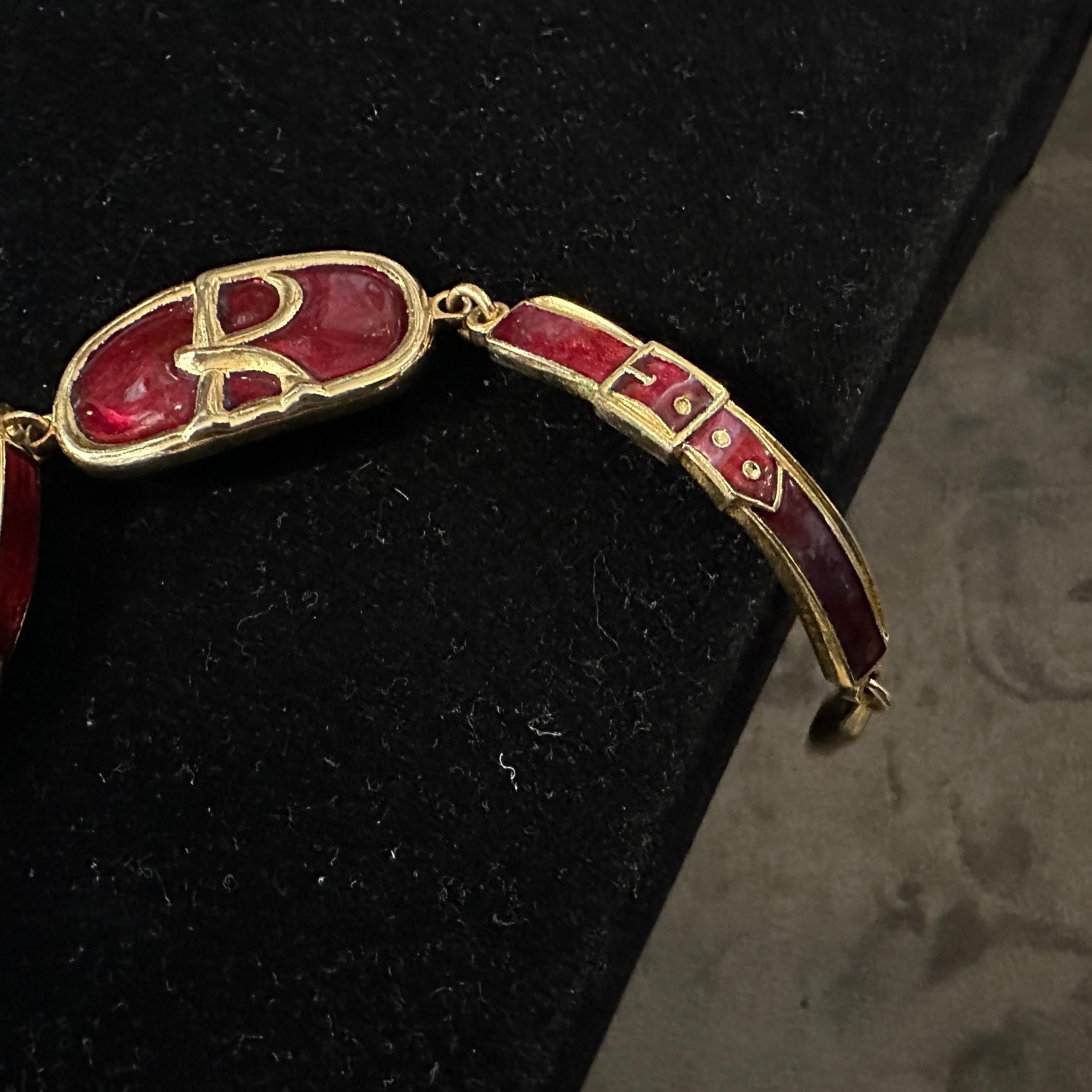 An Iconic 1990s Brass and Red Enamel Bracelet by Roberta di Camerino For Sale 1