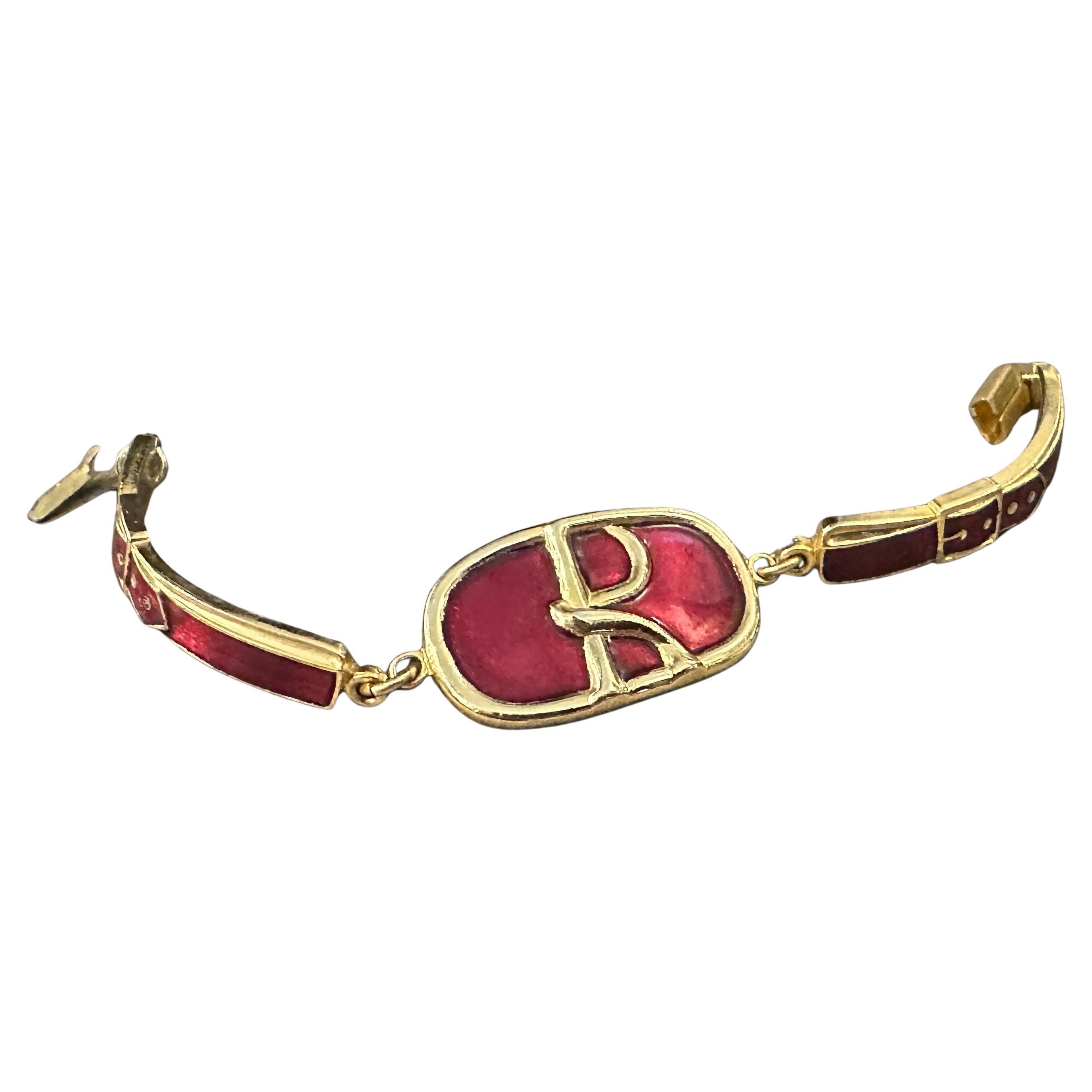An Iconic 1990s Brass and Red Enamel Bracelet by Roberta di Camerino For Sale
