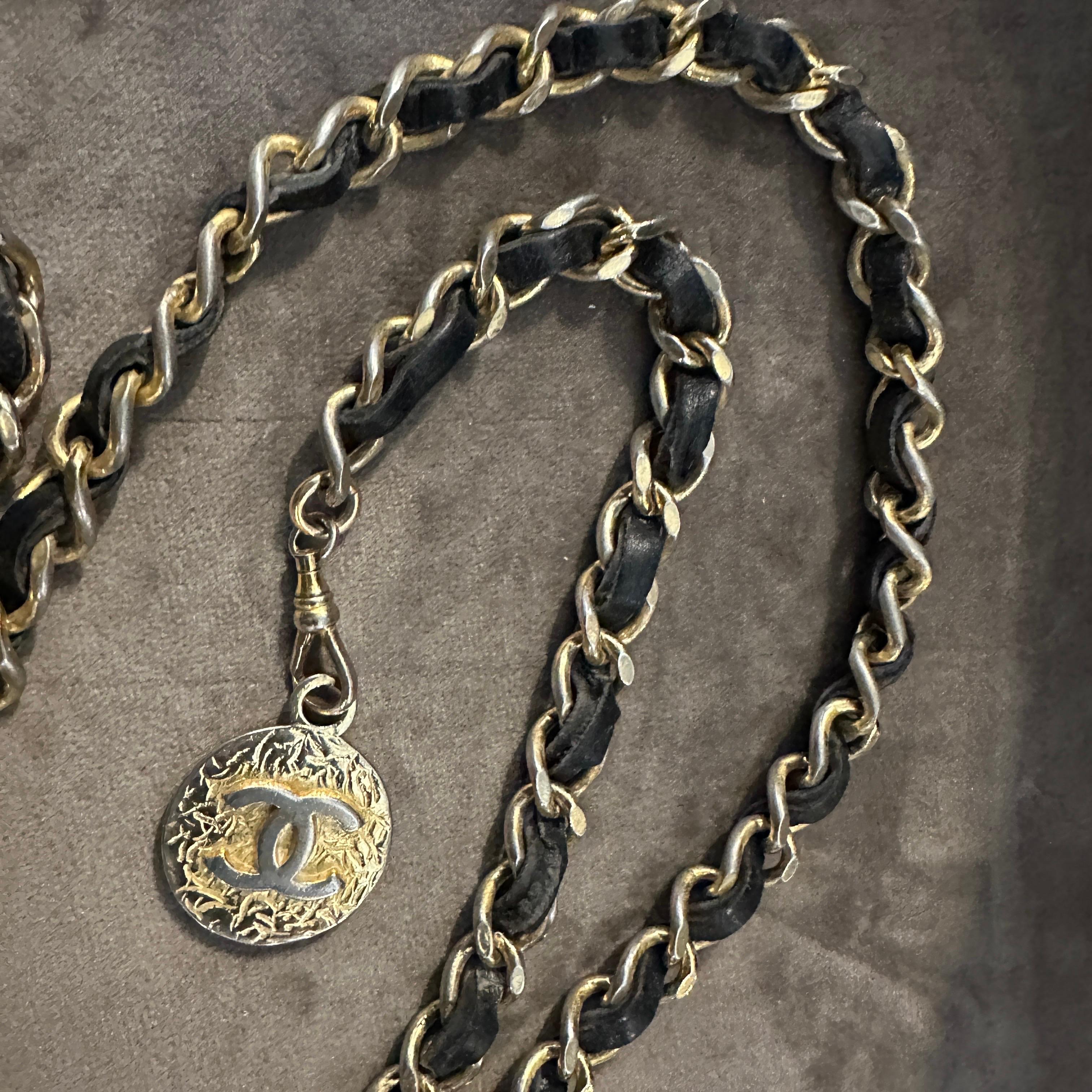 An Iconic 1990s Leather and Metal Chain Belt by Chanel For Sale 6
