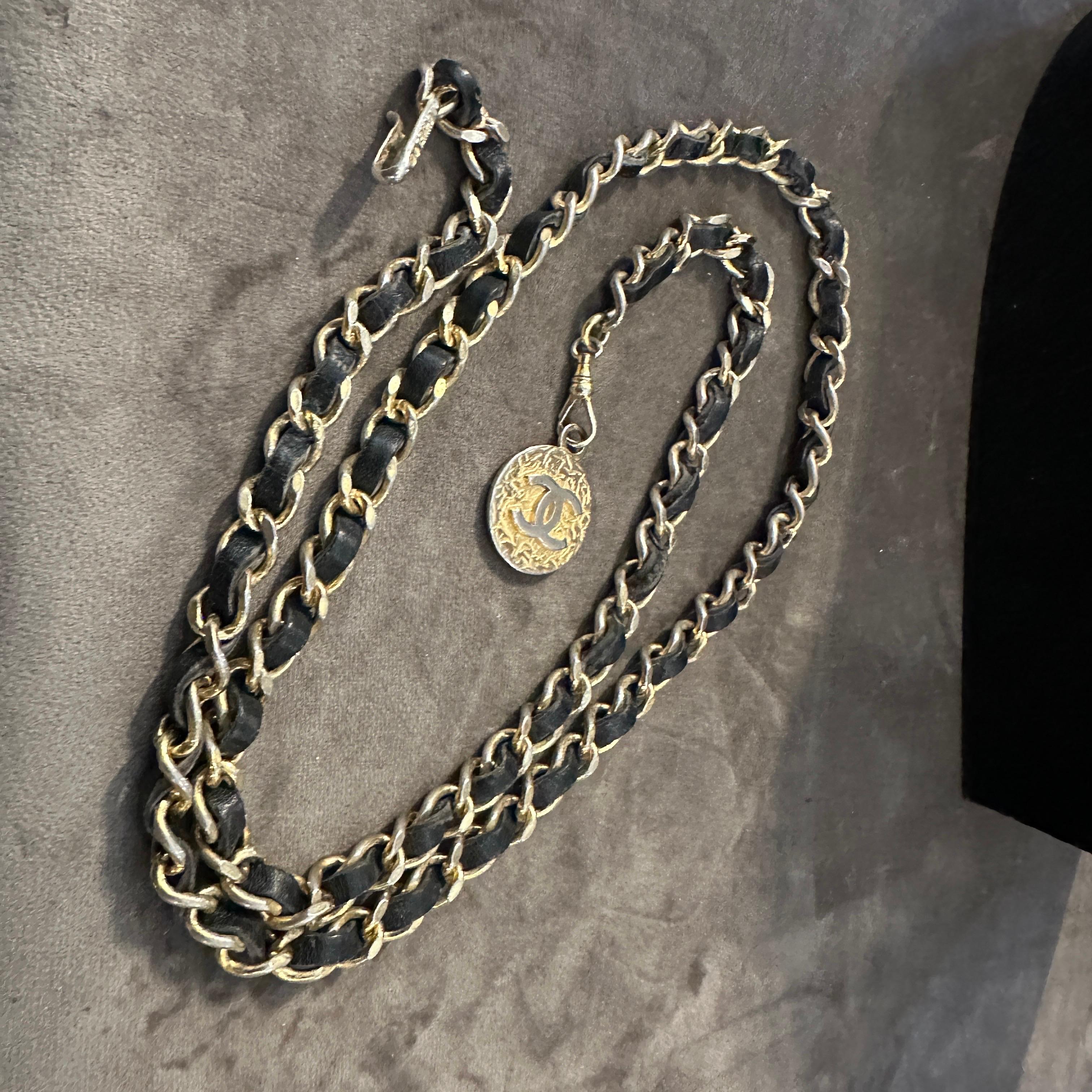 Modern An Iconic 1990s Leather and Metal Chain Belt by Chanel For Sale
