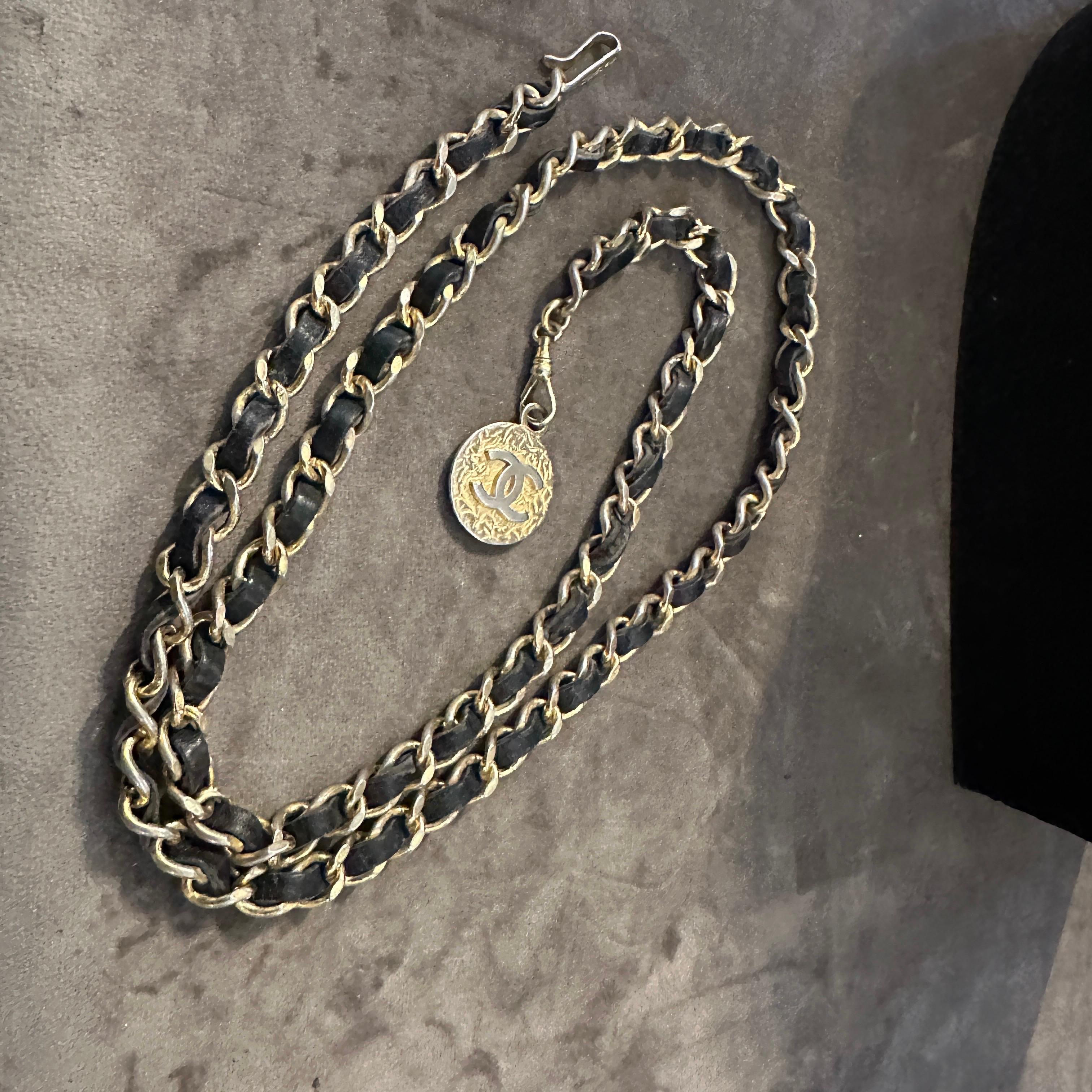 An Iconic 1990s Leather and Metal Chain Belt by Chanel For Sale 1