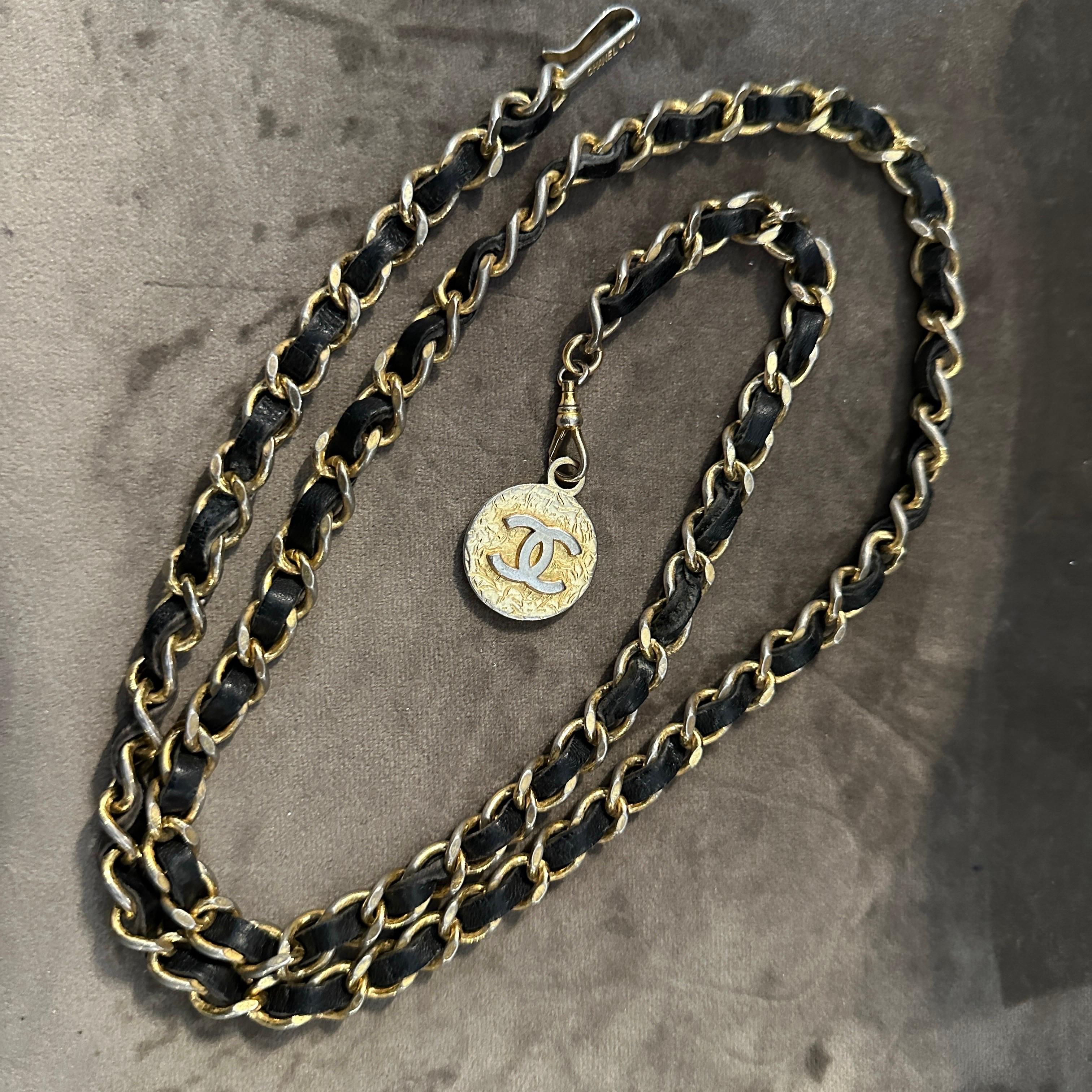 An Iconic 1990s Leather and Metal Chain Belt by Chanel For Sale 4
