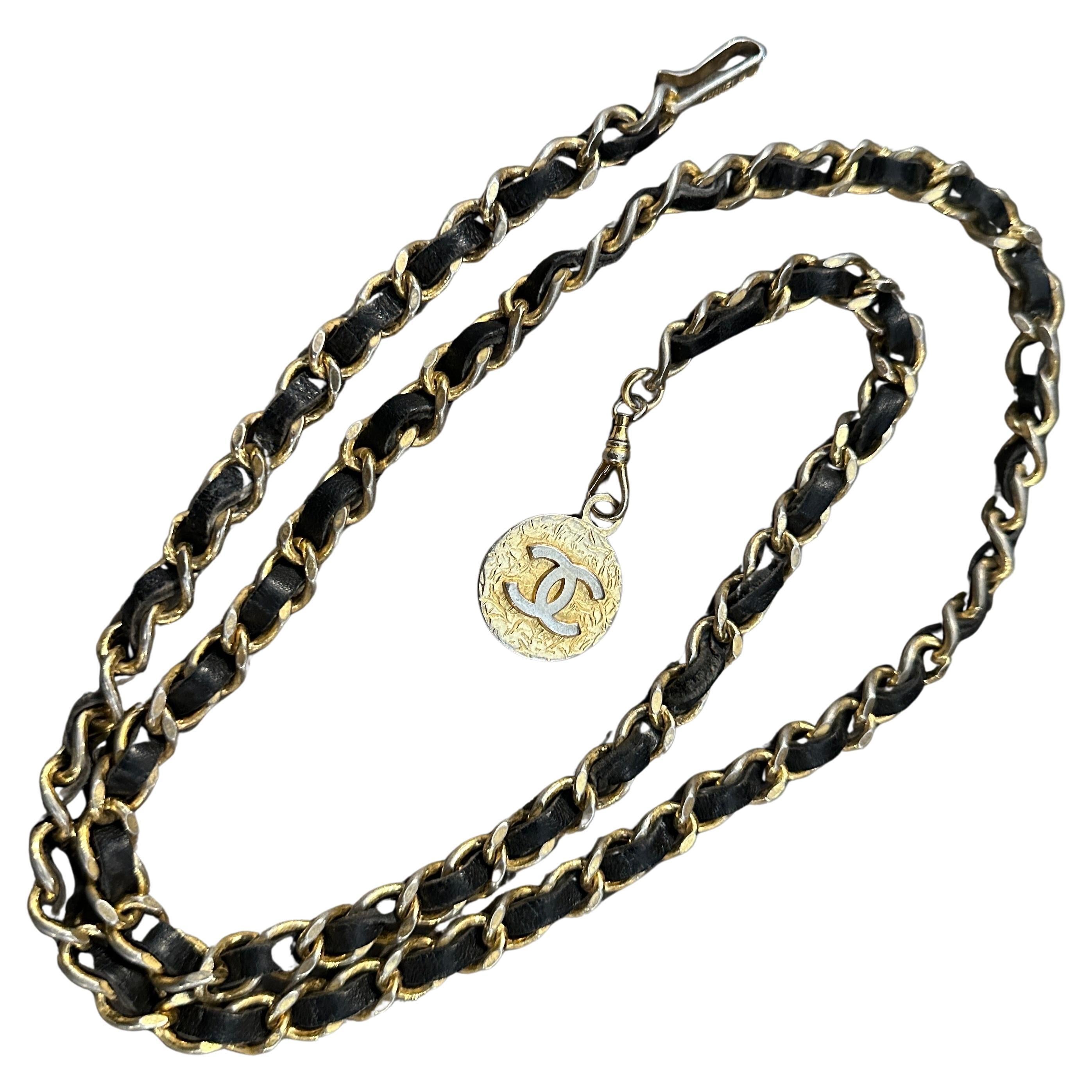 An Iconic 1990s Leather and Metal Chain Belt by Chanel For Sale