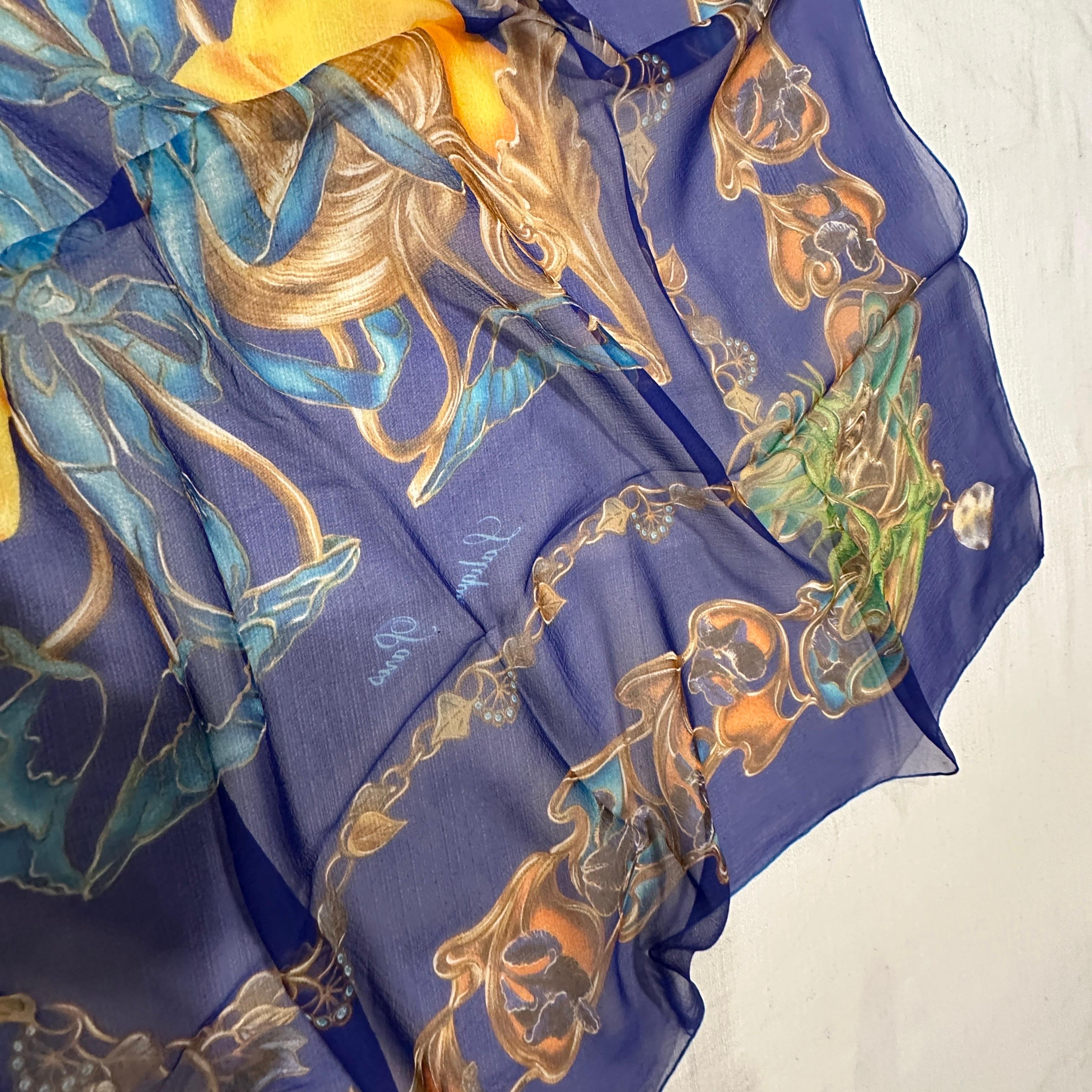 Ein ikonischer französischer Seidenschal von Lalique aus den 1990er Jahren (Grau) im Angebot