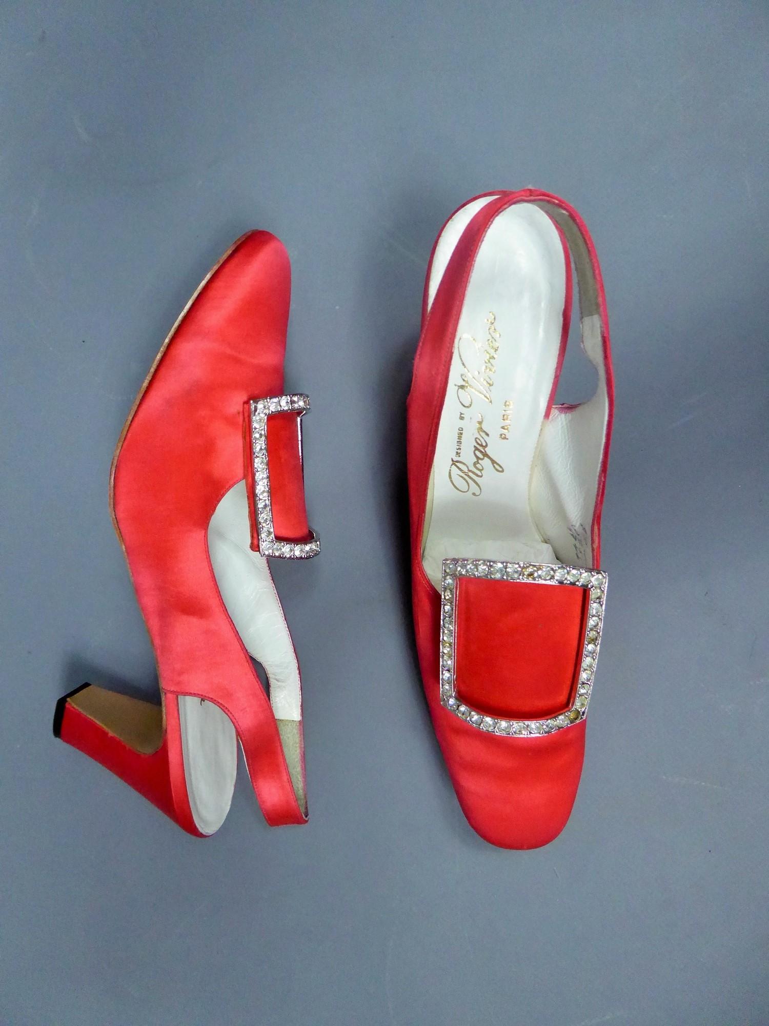 An Iconic and Collectible Pair of Roger Vivier Red Satin Pumps Circa 1970 12