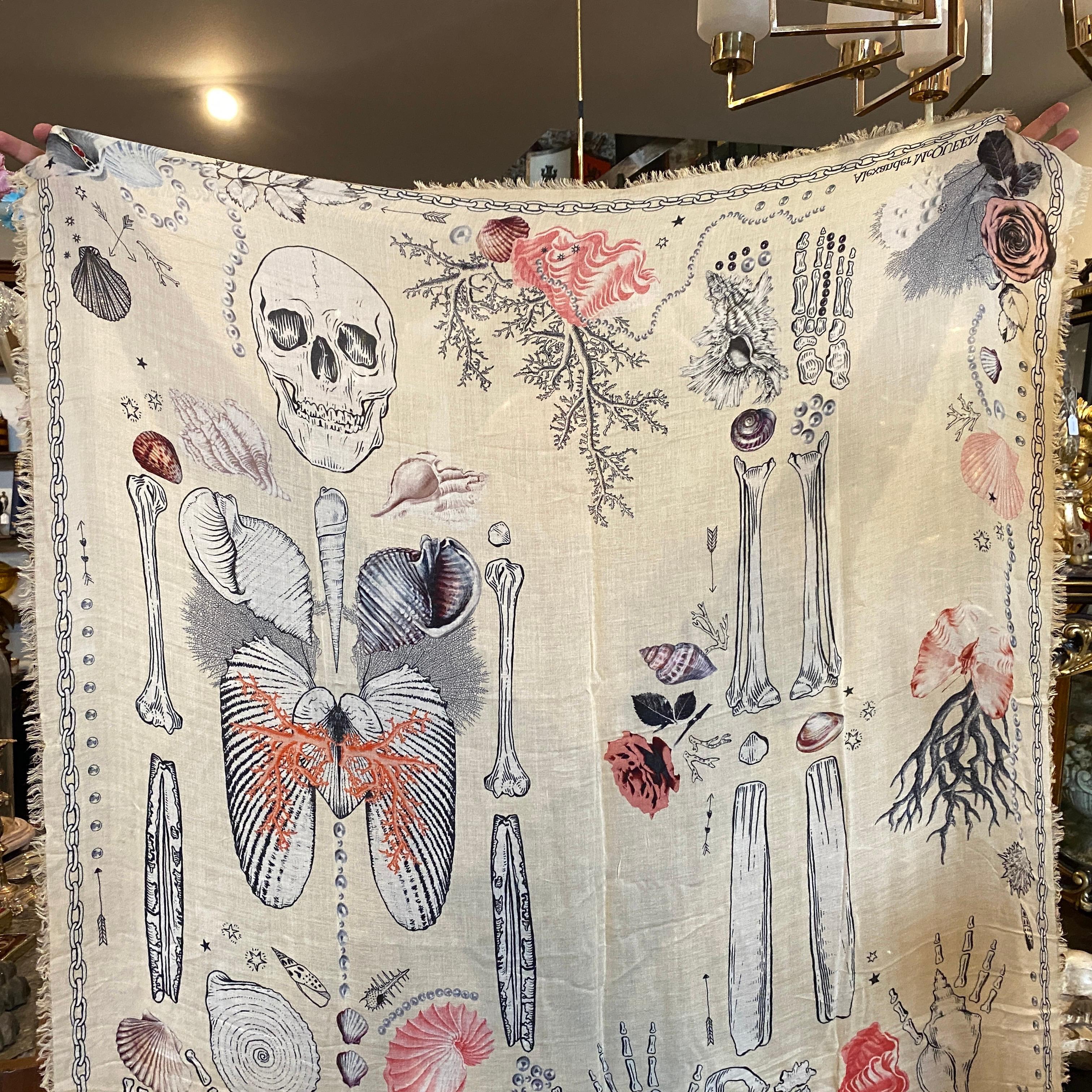  An Iconic White Silk Scarf with double Skull by Alexander McQueen 9