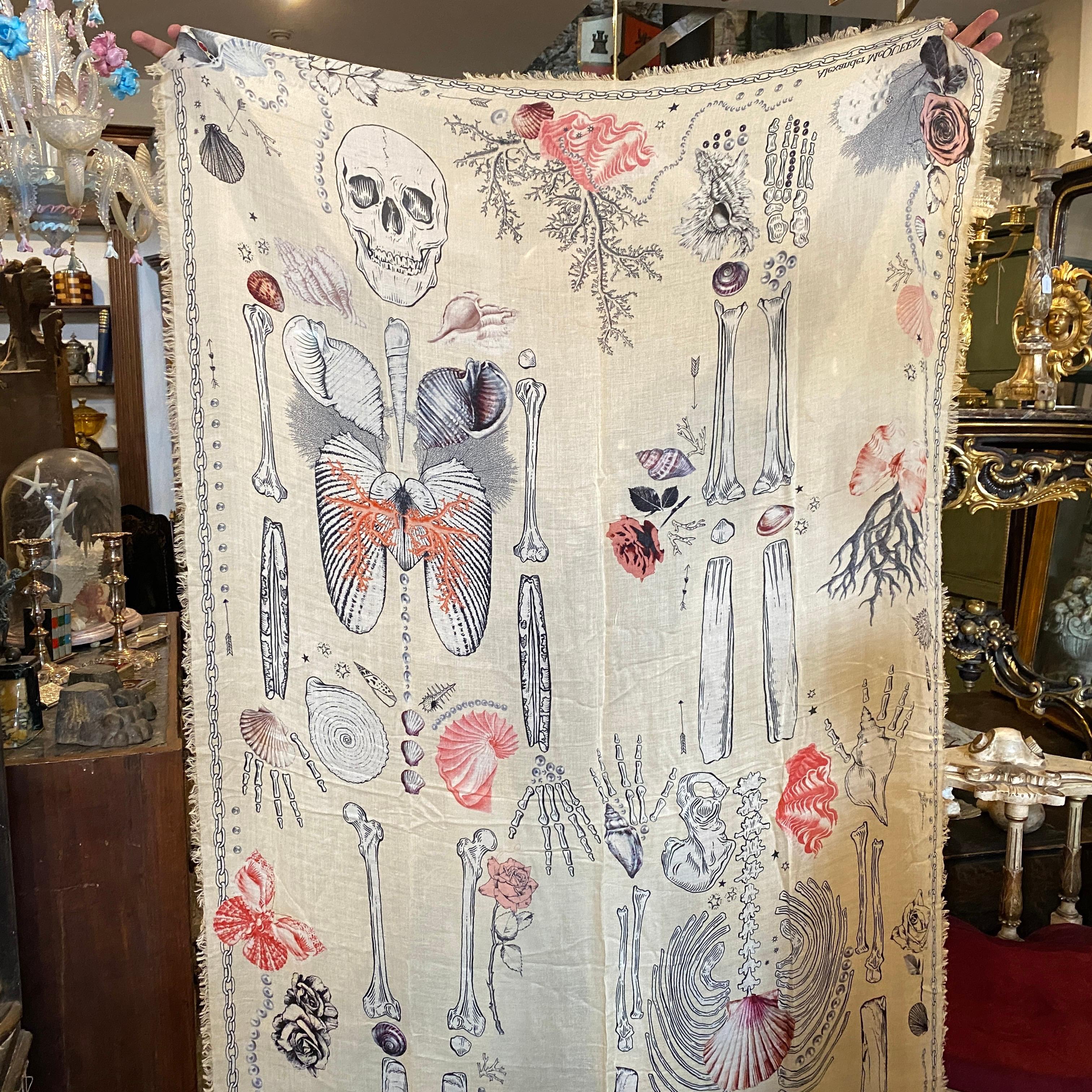  An Iconic White Silk Scarf with double Skull by Alexander McQueen 11