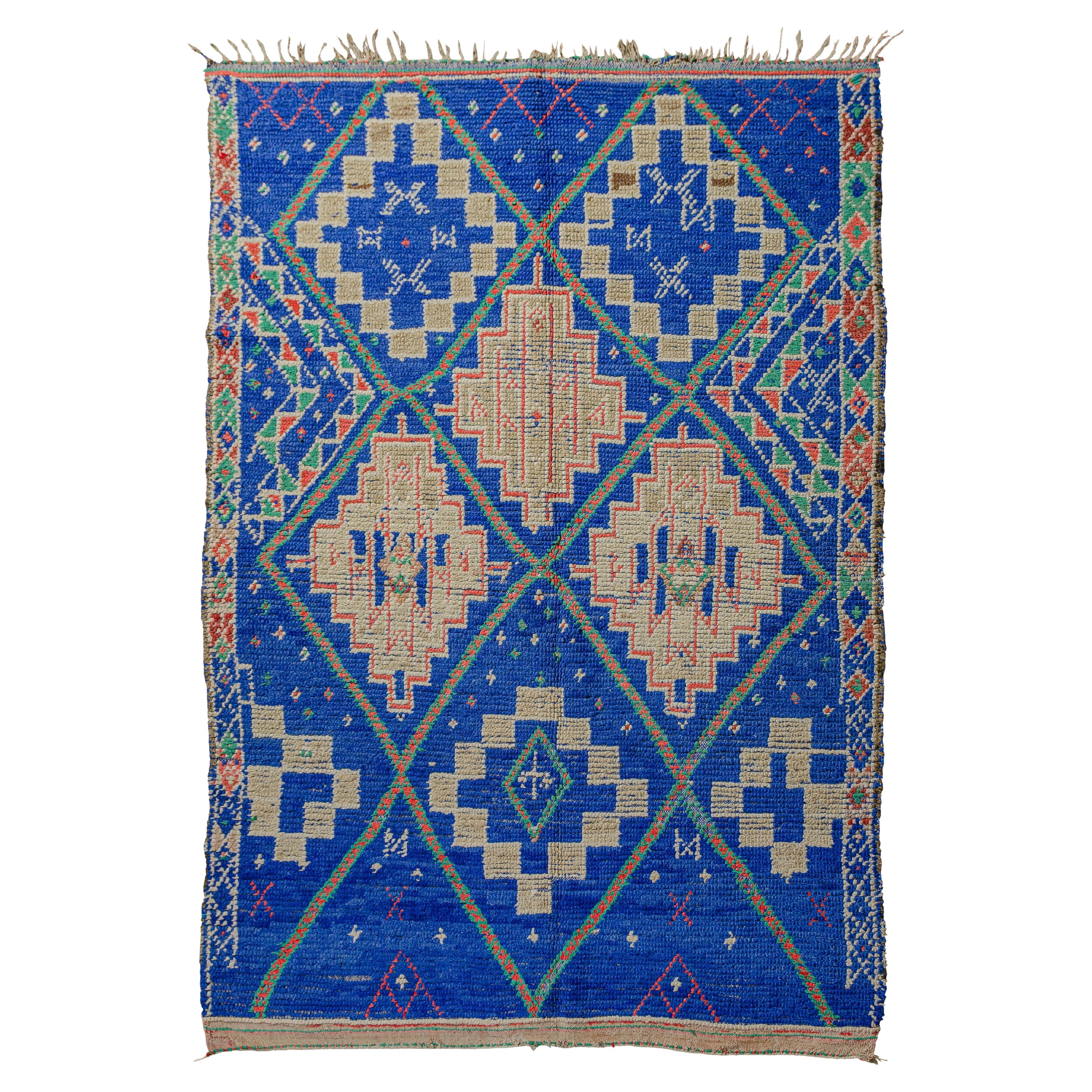 An impactful vintage cobalt Beni M’Guild rug curated by Breuckelen Berber For Sale