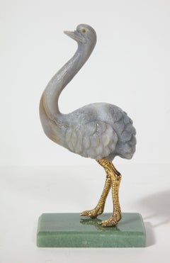 Imperial Faberge Carved Labradorite and 925 Silver Ostrich on Nephrite Base