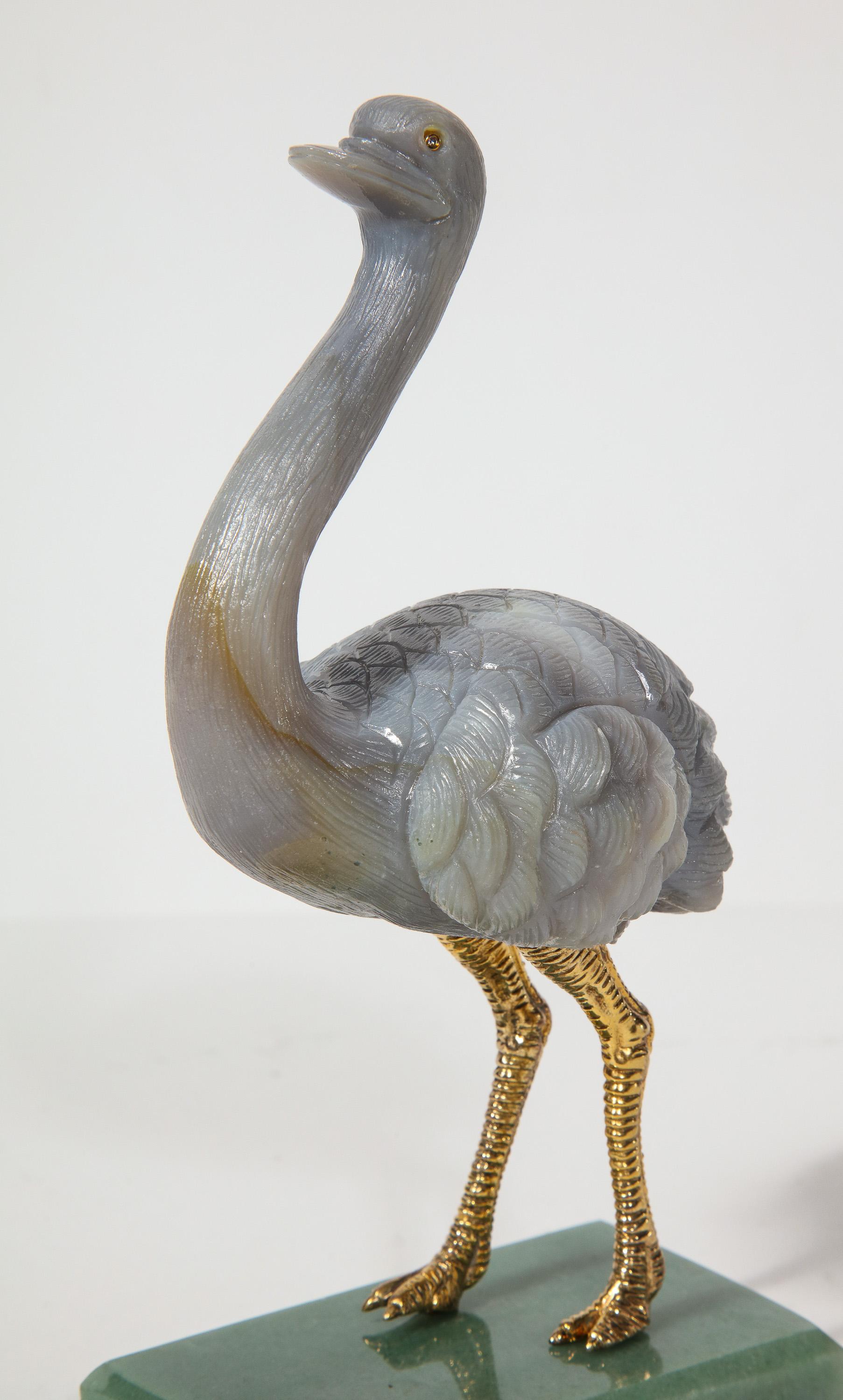 Imperial Faberge Carved Labradorite and 925 Silver Ostrich on Nephrite Base In Good Condition In New York, NY