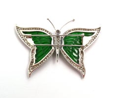 Imperial Jade, Diamond and Brown Diamond Brooch in 18 Karat White Gold