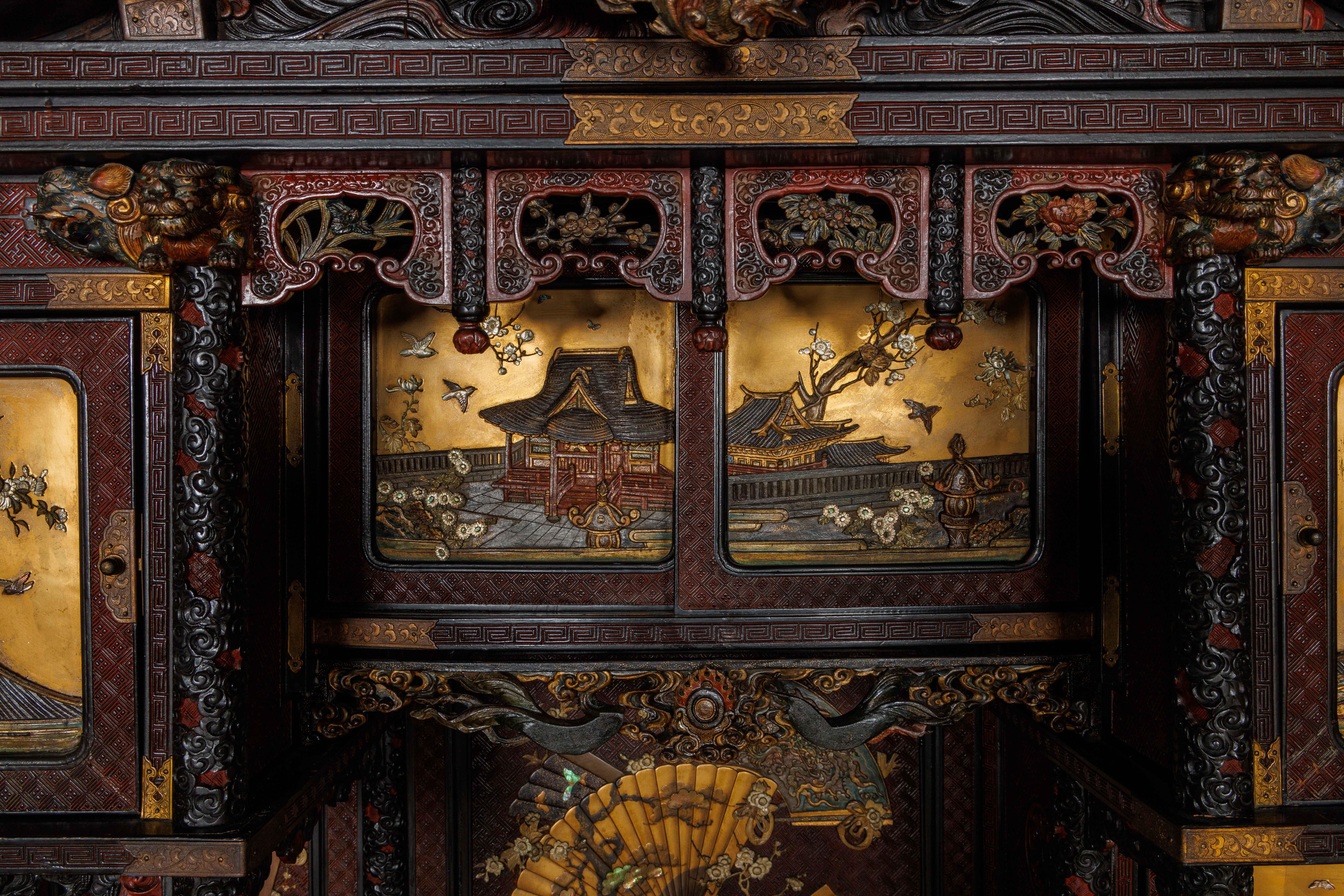An Imperial Japanese Meiji Shibayama Tea Cabinet by The Tokugawa Samurai Clan In Good Condition For Sale In New York, NY