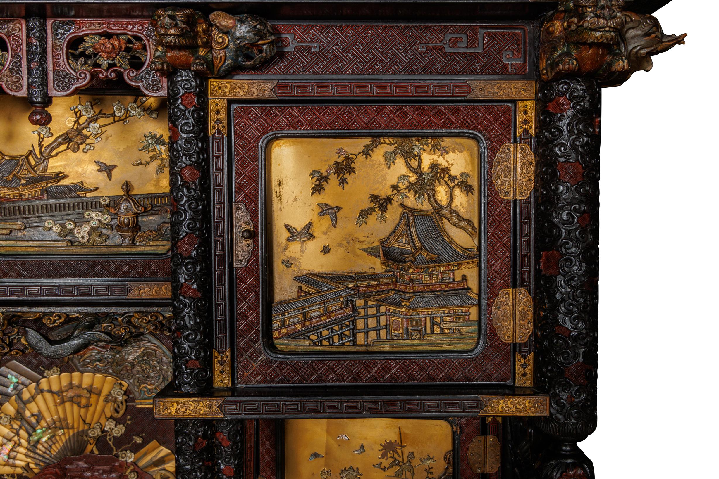 19th Century An Imperial Japanese Meiji Shibayama Tea Cabinet by The Tokugawa Samurai Clan For Sale