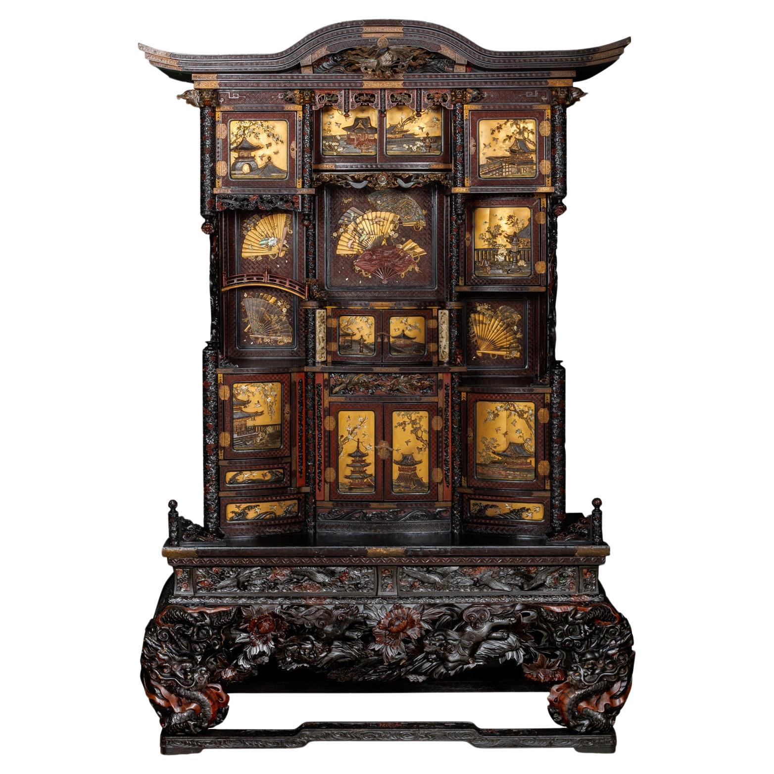 An Imperial Japanese Meiji Shibayama Tea Cabinet by The Tokugawa Samurai Clan For Sale