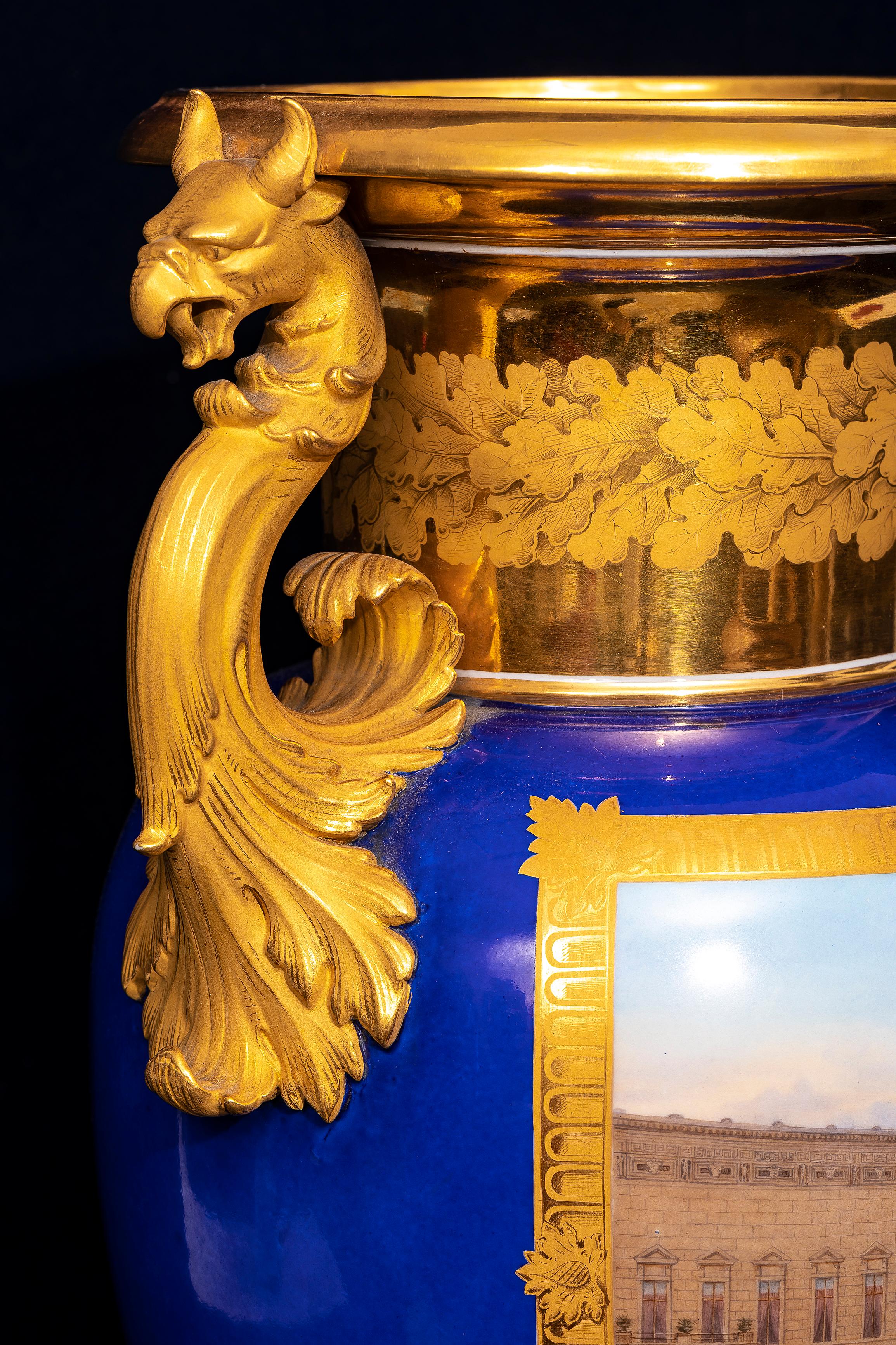 An Imperial KPM Cobalt Blue-Ground Topographical Vase, Frederick the Great Scene For Sale 2