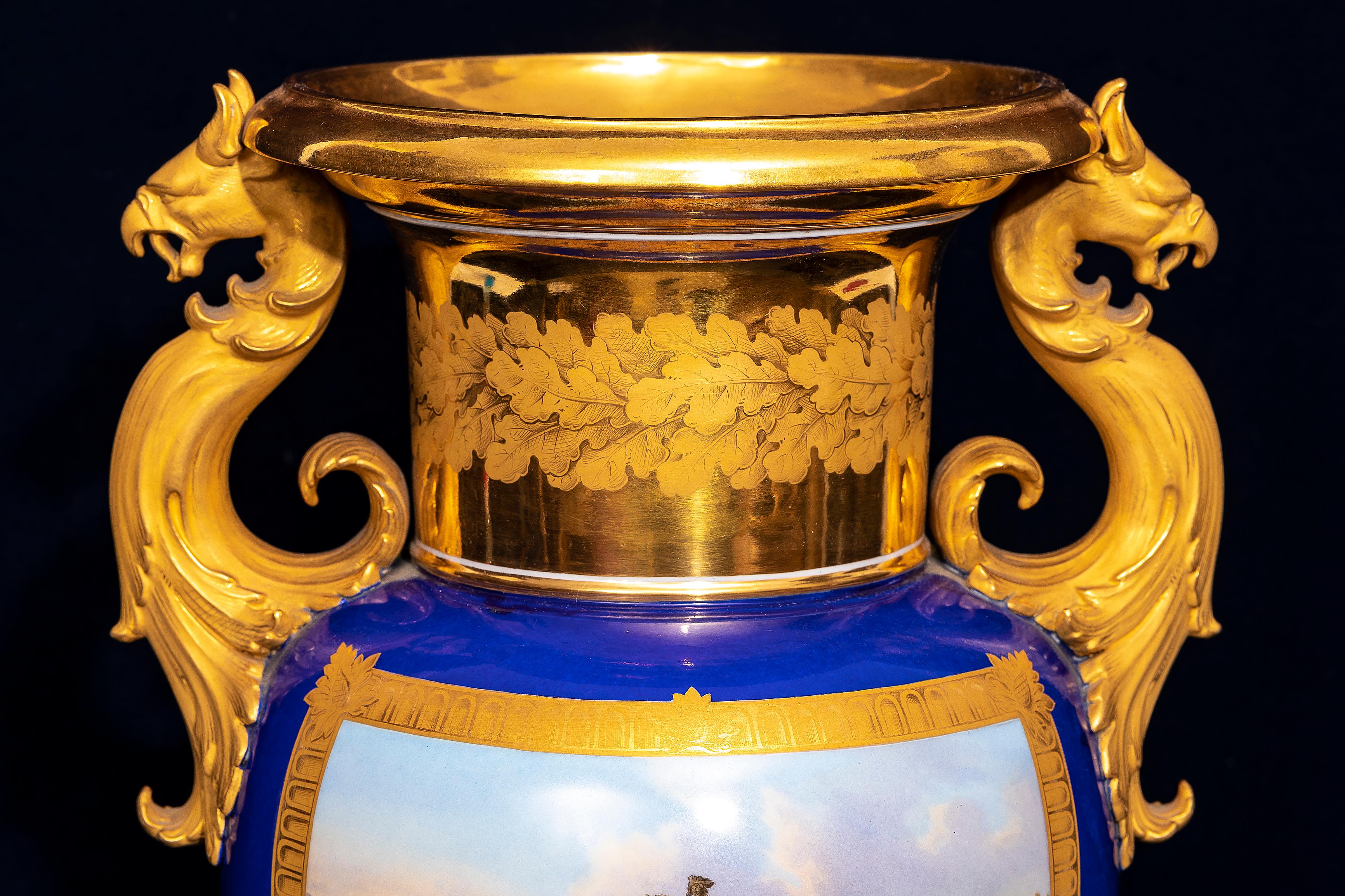 An Imperial KPM Cobalt Blue-Ground Topographical Vase, Frederick the Great Scene For Sale 3