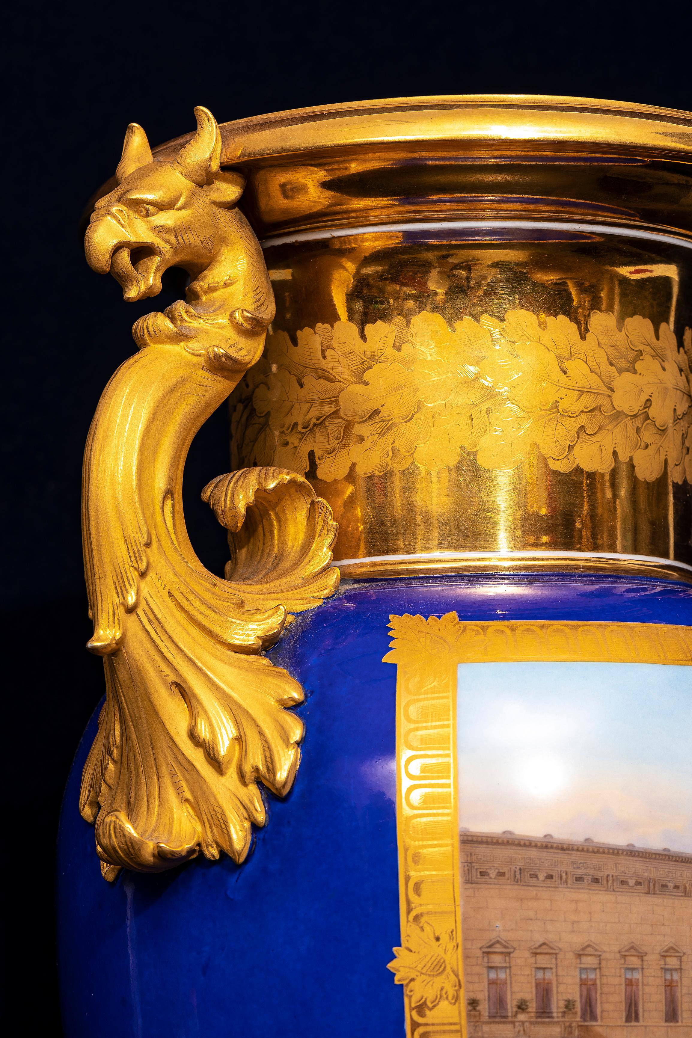 An Imperial KPM Cobalt Blue-Ground Topographical Vase, Frederick the Great Scene For Sale 4
