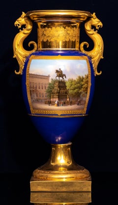 An Imperial KPM Cobalt Blue-Ground Topographical Vase, Frederick the Great Scene