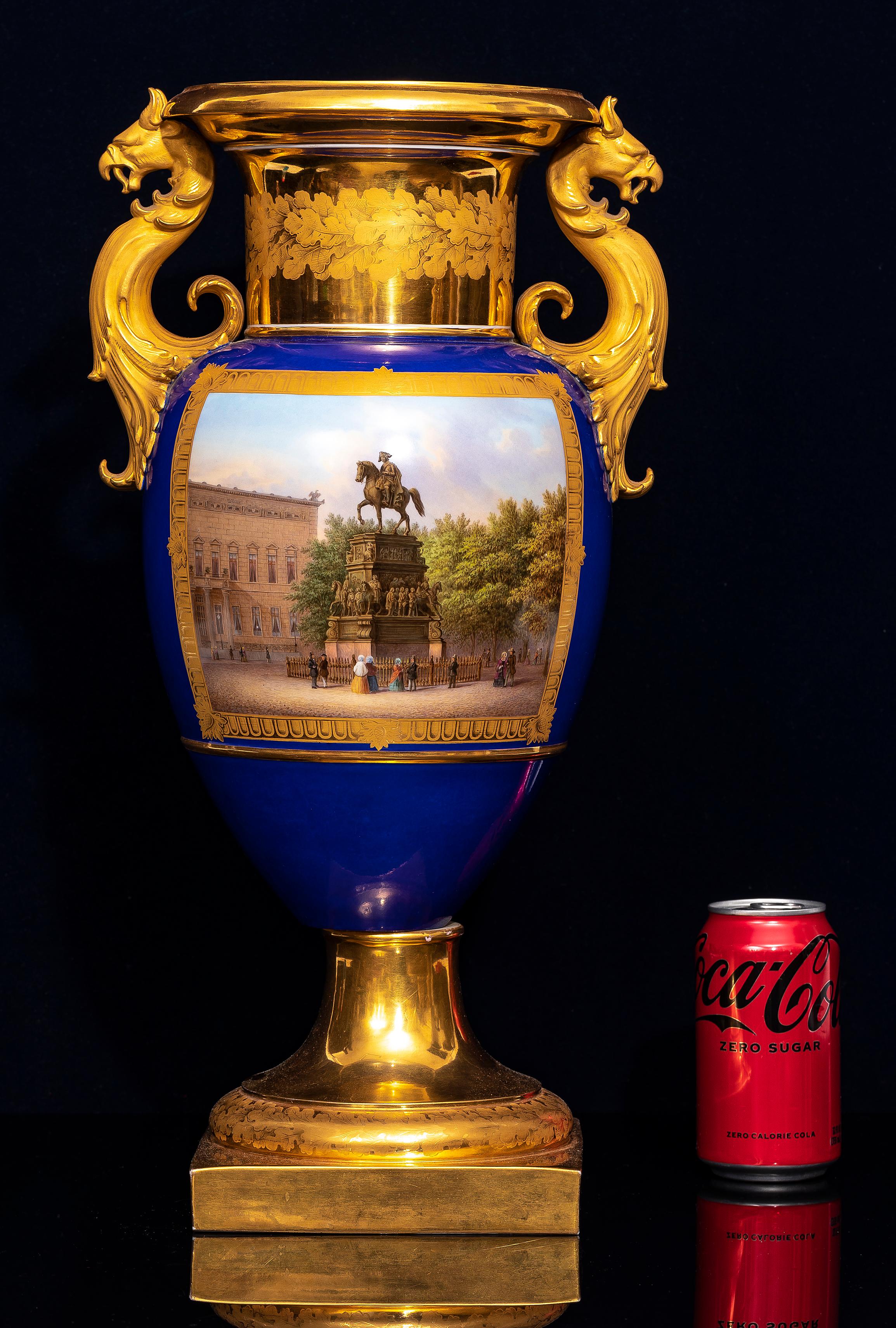 Louis XVI An Imperial KPM Cobalt Blue-Ground Topographical Vase, Frederick the Great Scene For Sale