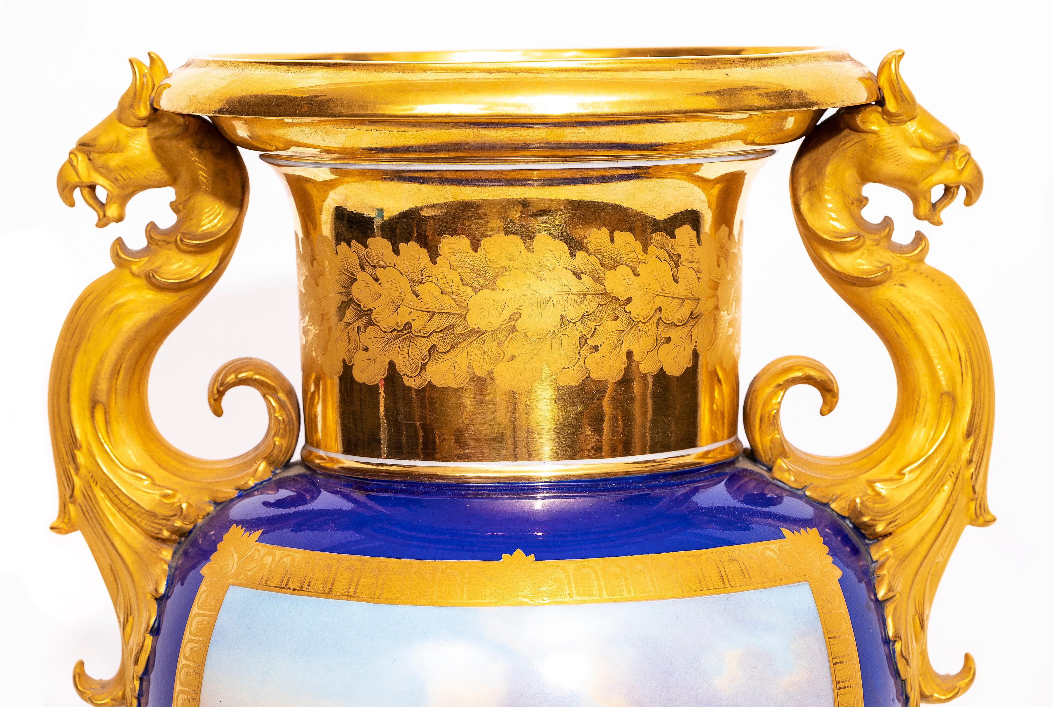 Mid-19th Century An Imperial KPM Cobalt Blue-Ground Topographical Vase, Frederick the Great Scene For Sale