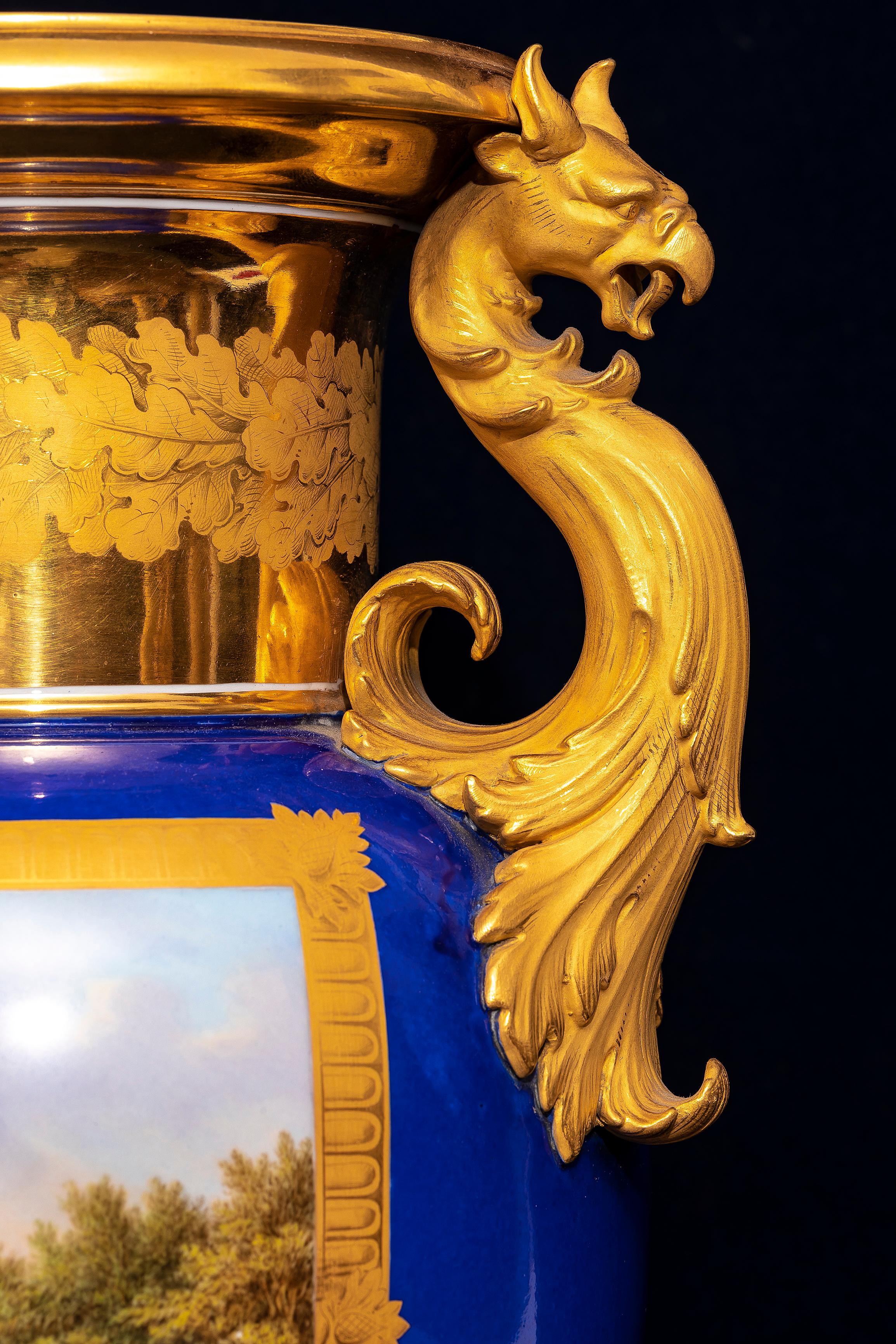 An Imperial KPM Cobalt Blue-Ground Topographical Vase, Frederick the Great Scene For Sale 1