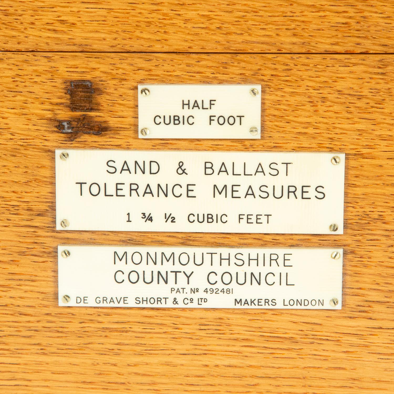 Industrial Imperial Sand & Ballast Measure by De Grave Short & Co Ltd of London For Sale