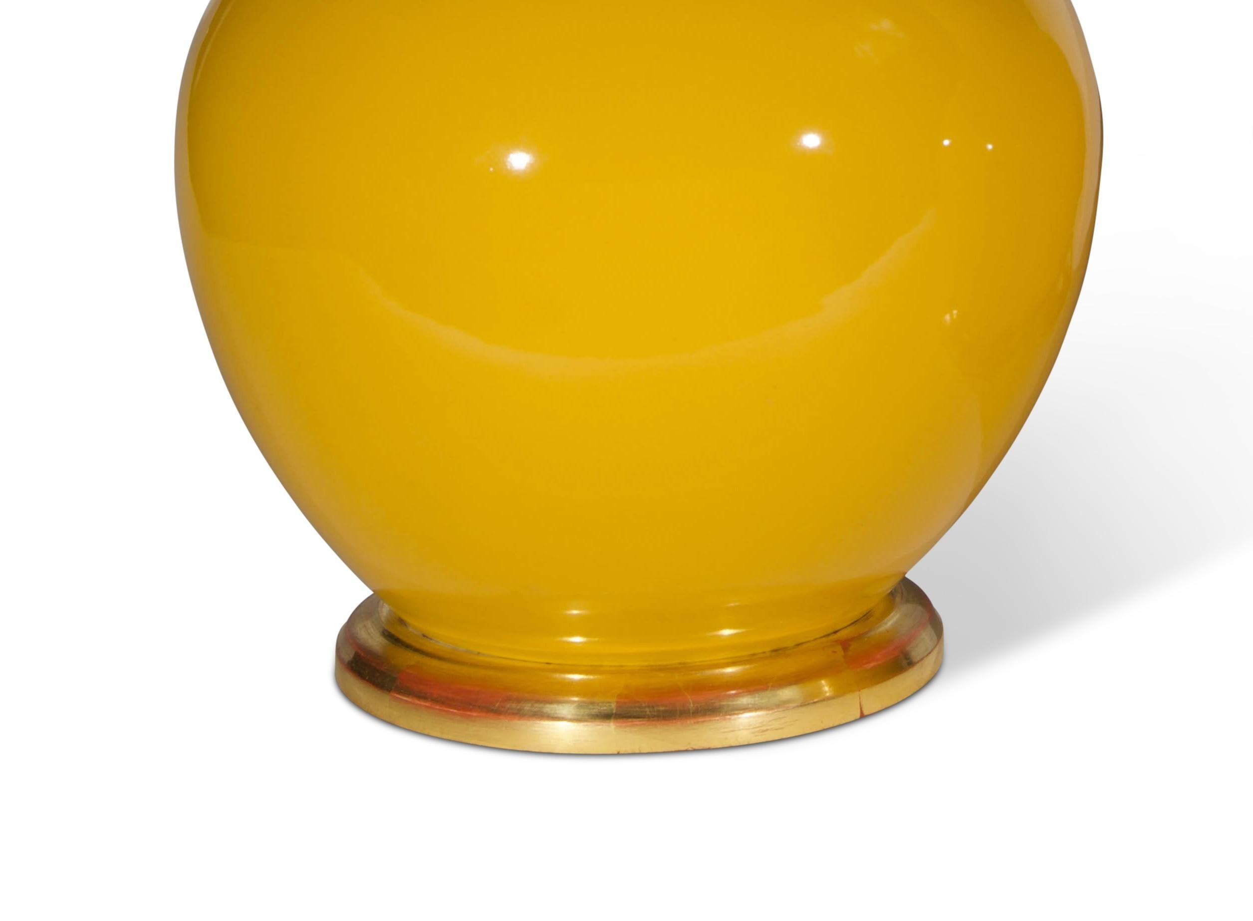 Glazed An Imperial Yellow Porcelain Straight Neck Table Lamp For Sale