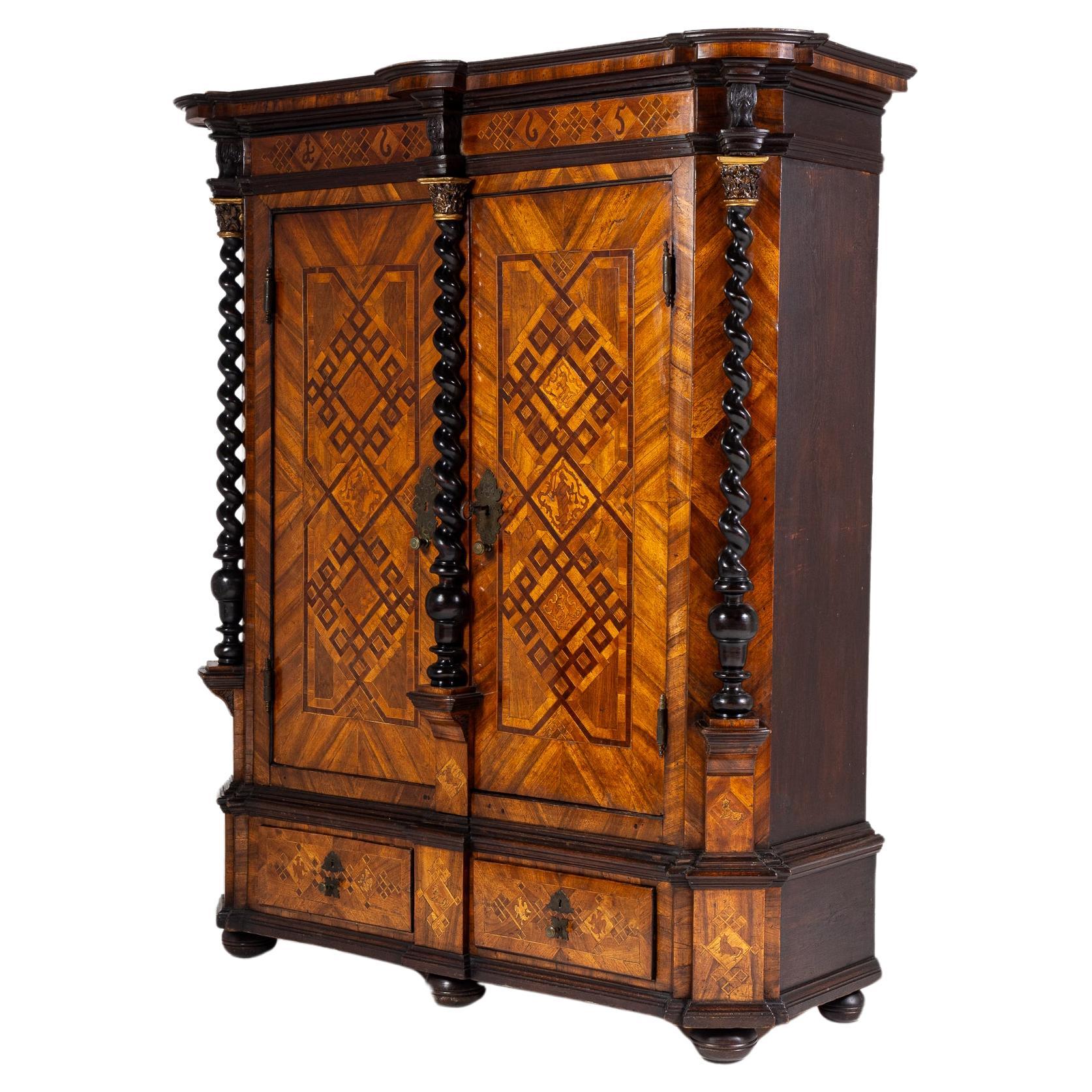 An Important 17th Century German Inlaid Walnut Cabinet