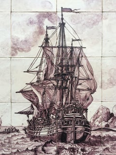 Important 18th Century Tile Panel Depicting the Whale Hunt