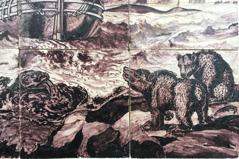 Ceramic Important 18th Century Tile Panel Depicting the Whale Hunt
