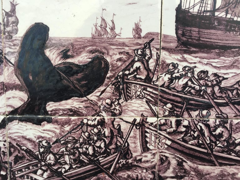 Important 18th Century Tile Panel Depicting the Whale Hunt 1