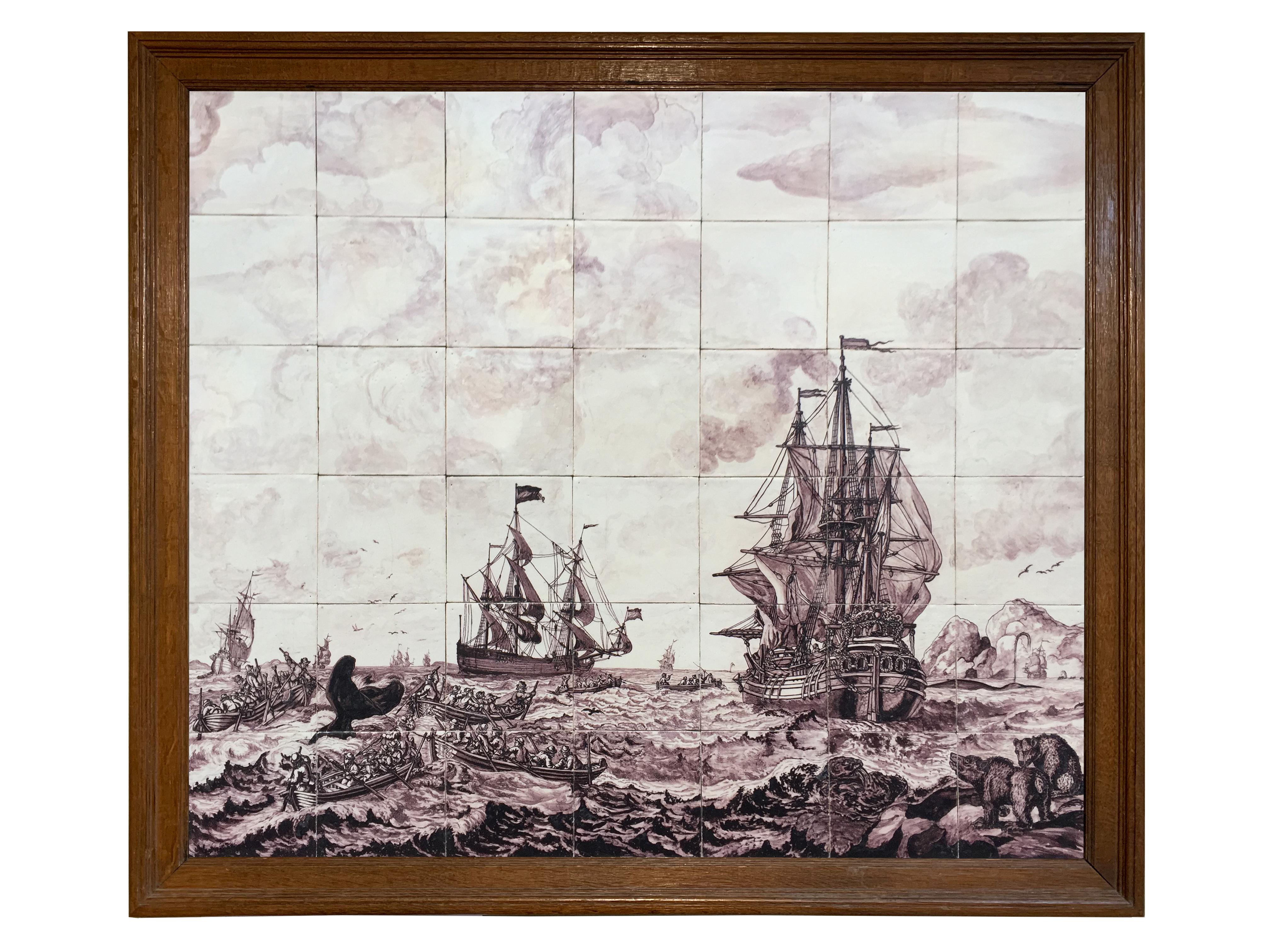Important 18th Century Tile Panel Depicting the Whale Hunt 2