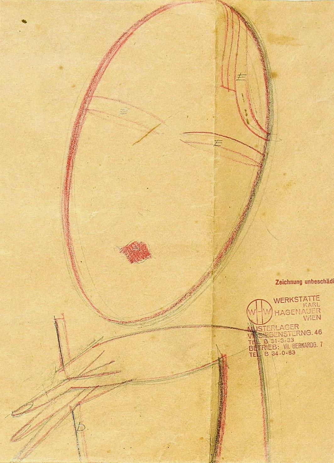 Un importante, grande y rarísimo dibujo original Hagenauer de una escultura de cabeza de Franz Hagenauer, de hacia 1930, nº 3080, del taller - Karl Hagenauer, Viena - , almacén de muestras, VII. Siebensterngasse 46, operación: VII. Bernhardg. 7.