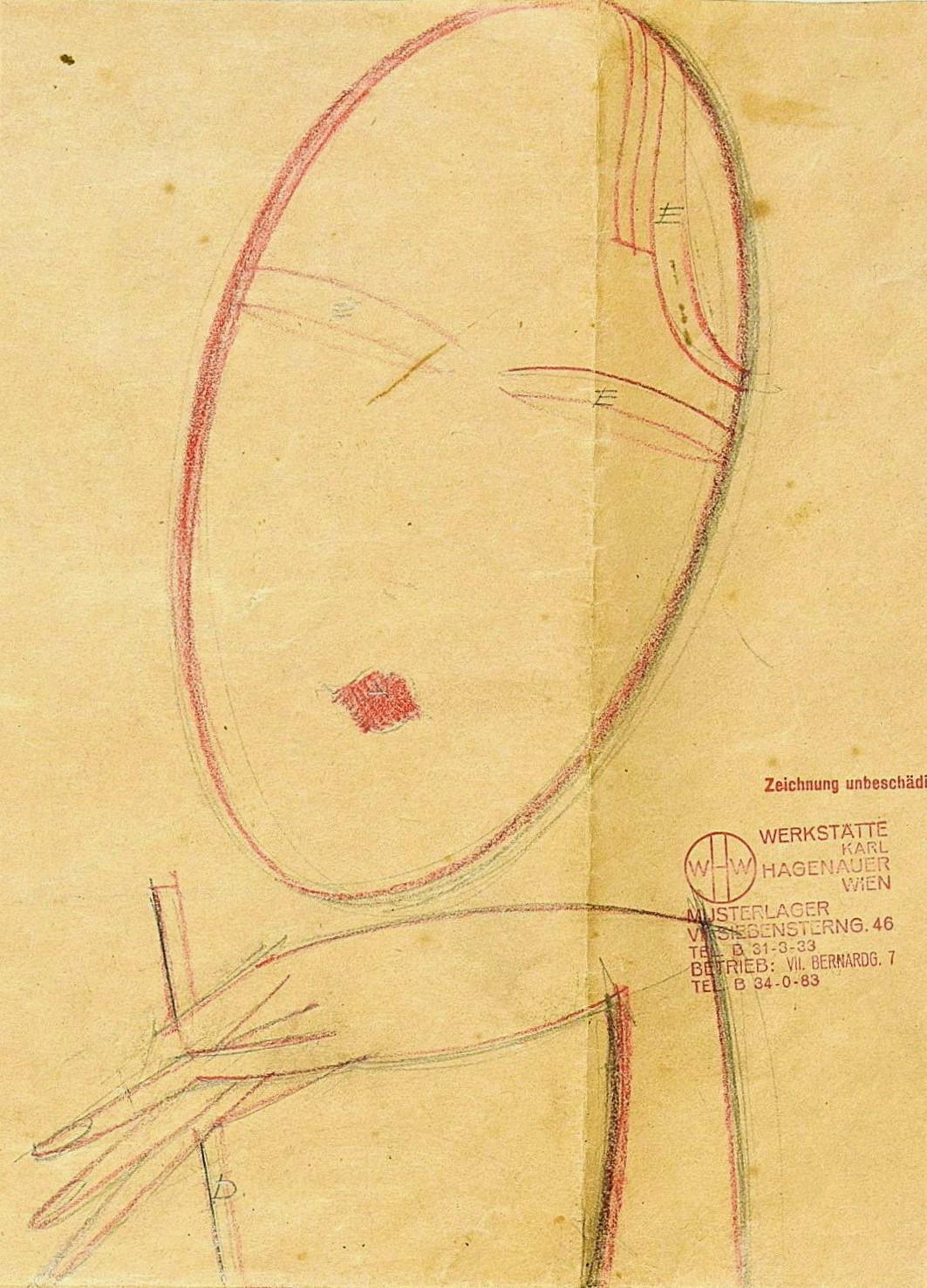 An important, large and extremely rare original Hagenauer drawing of a head sculpture by Franz Hagenauer, from ca. 1930, No. 3080, from the workshop - Karl Hagenauer, Vienna - , sample warehouse, VII. Siebensterngasse 46, operation: VII. Bernhardg.