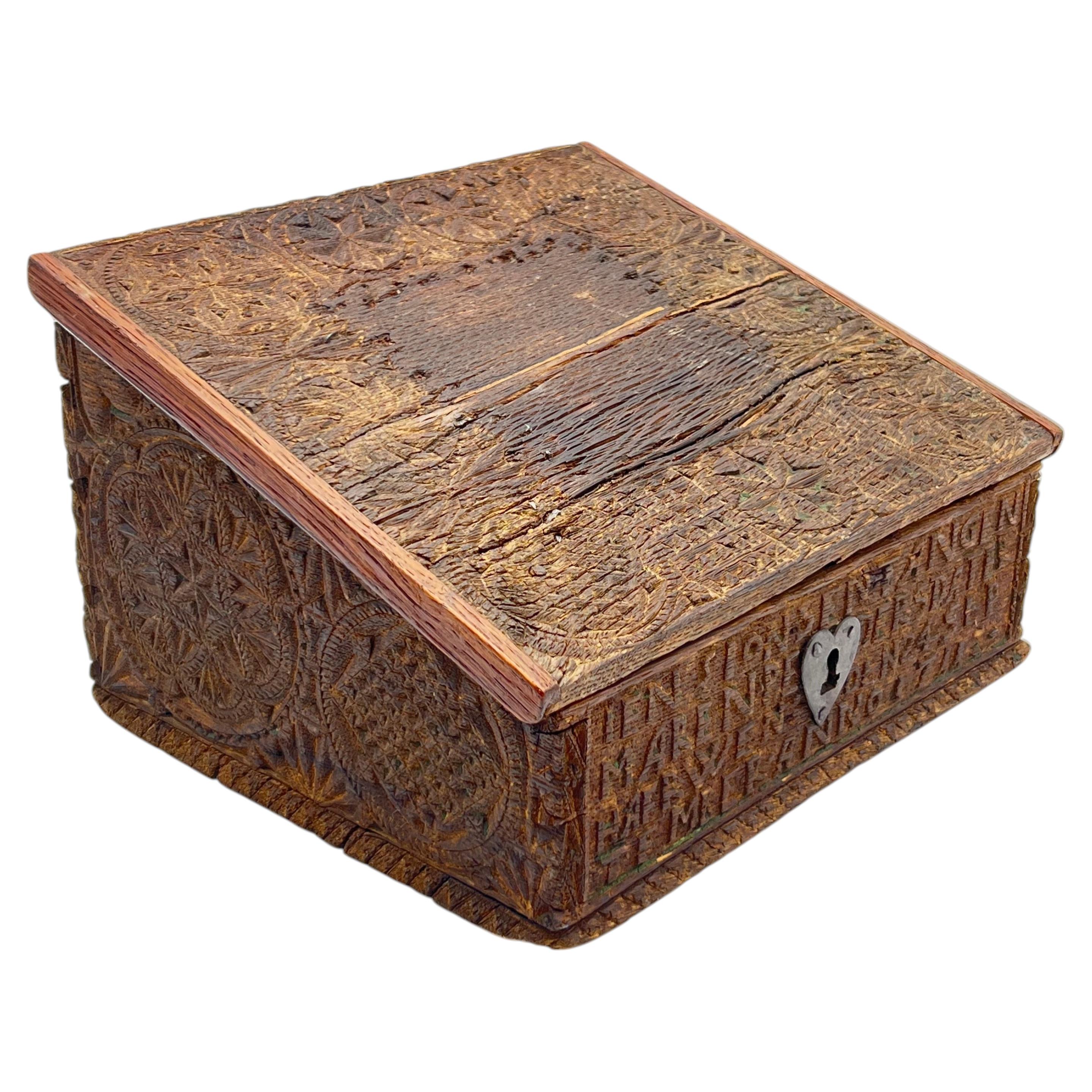 An Important and Rare Dated 1711 Norwegian Hand-Carved Oak Desk Organizer Box For Sale