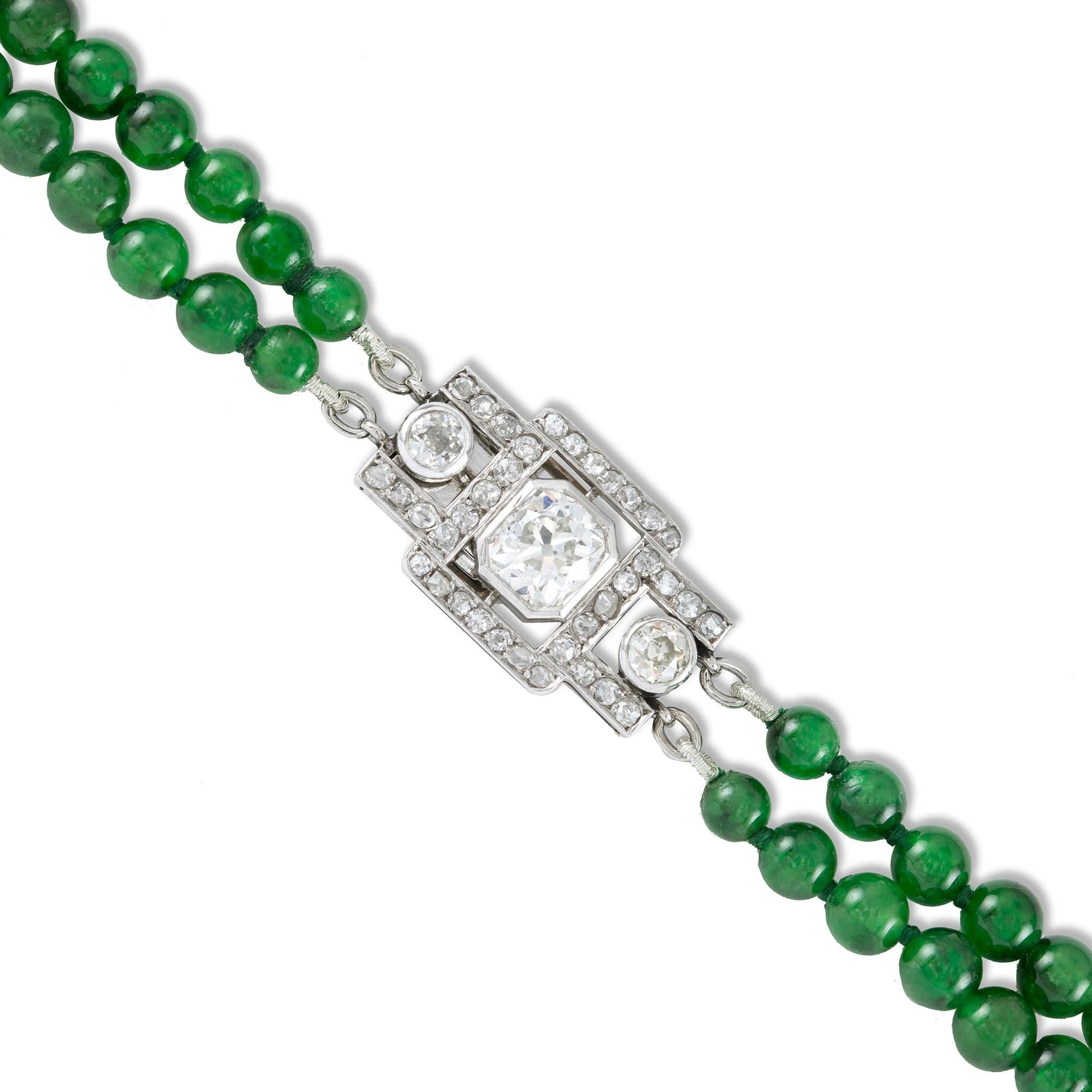 Women's An Important Jade And Diamond Double Strand Necklace