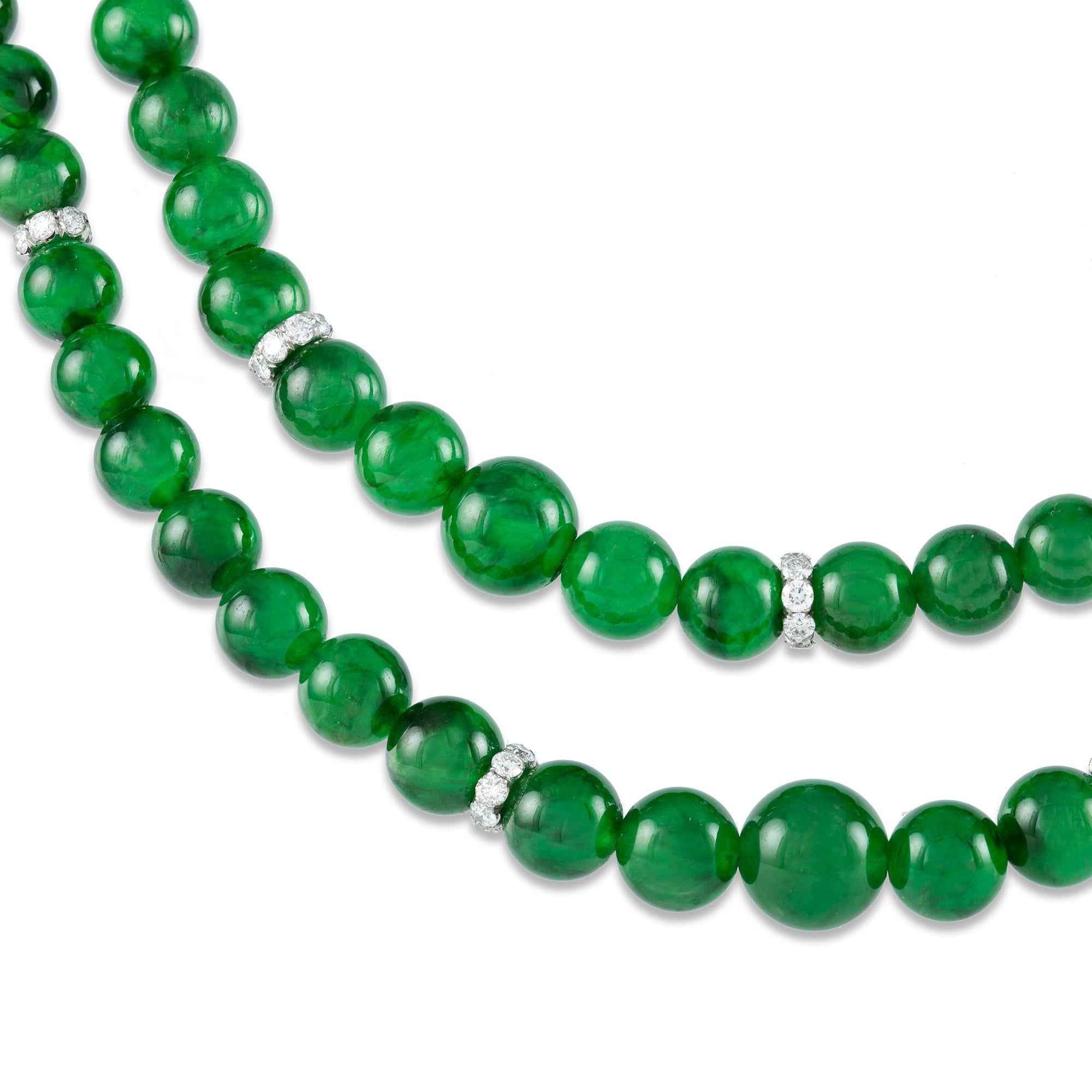 An Important Jade And Diamond Double Strand Necklace In Excellent Condition In London, GB