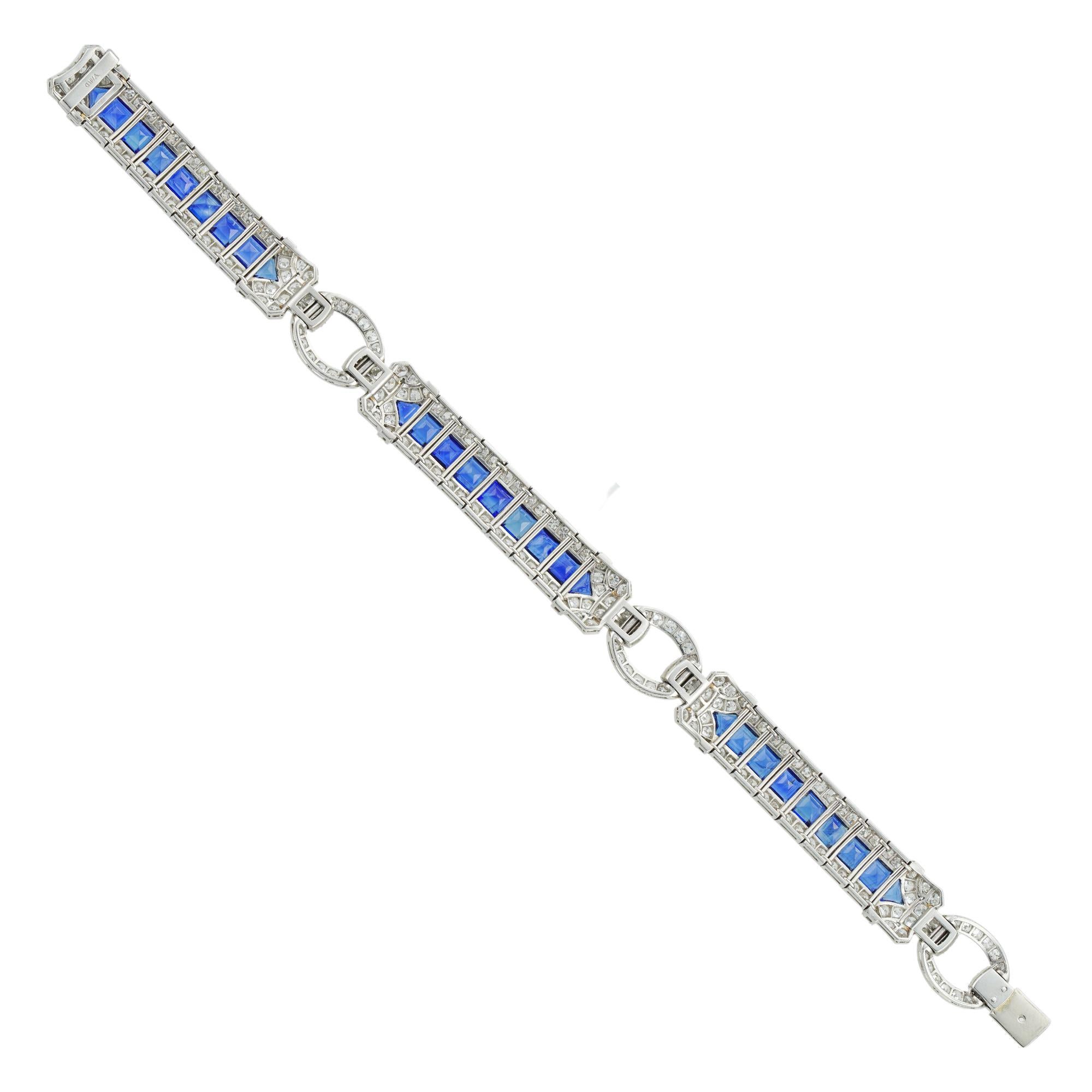 Square Cut Important Art Deco Sapphire and Diamond Bracelet by Yard For Sale