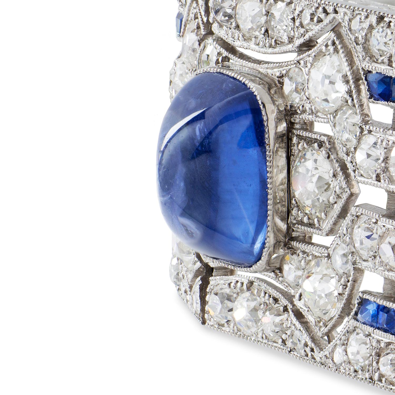 Art déco-Armband mit Saphiren und Diamanten (Alteuropäischer Schliff) im Angebot