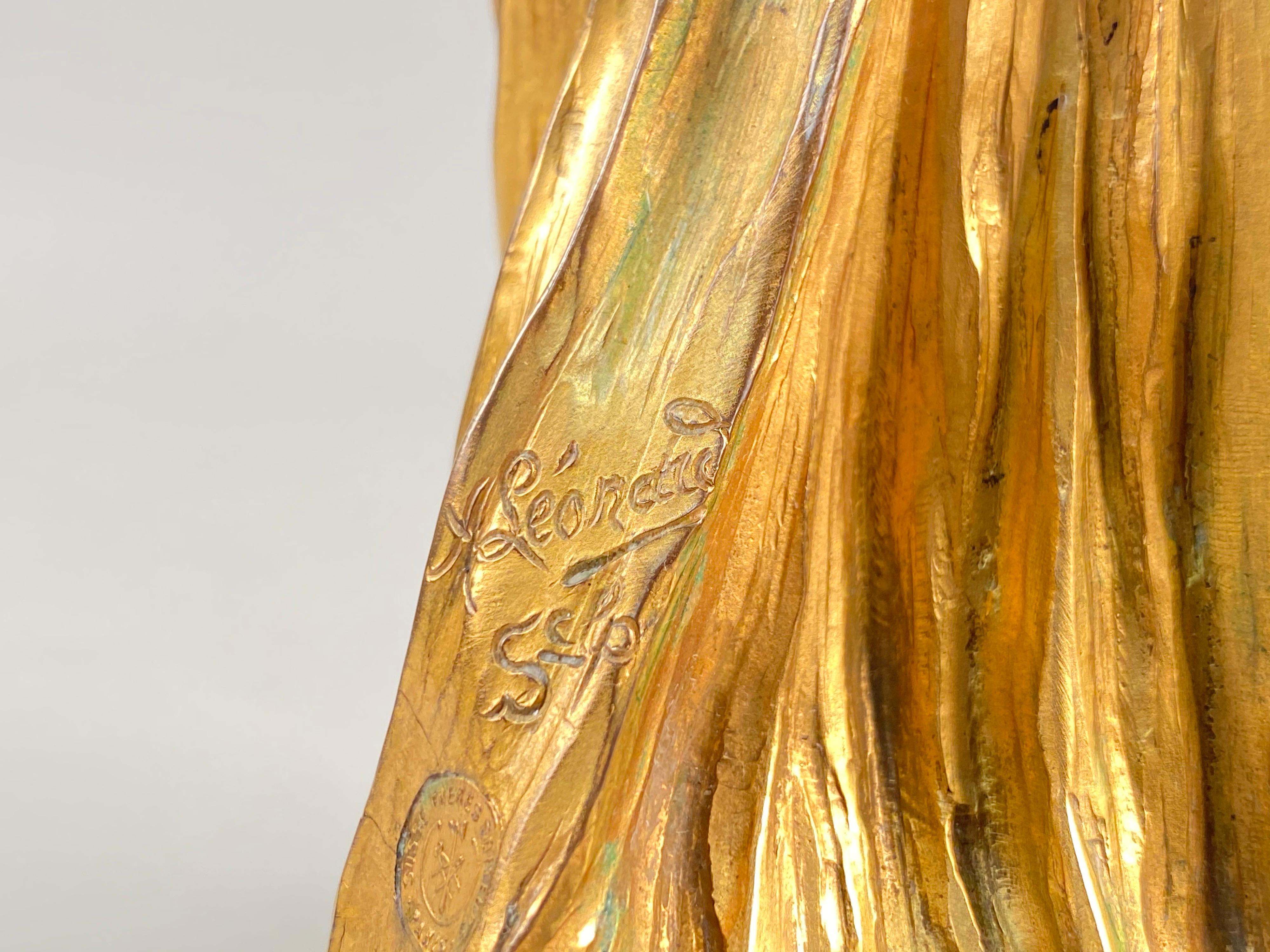 Important Art Nouveau Bronze Sculpture Tambourine Dancer by, Agathon Leonard For Sale 3