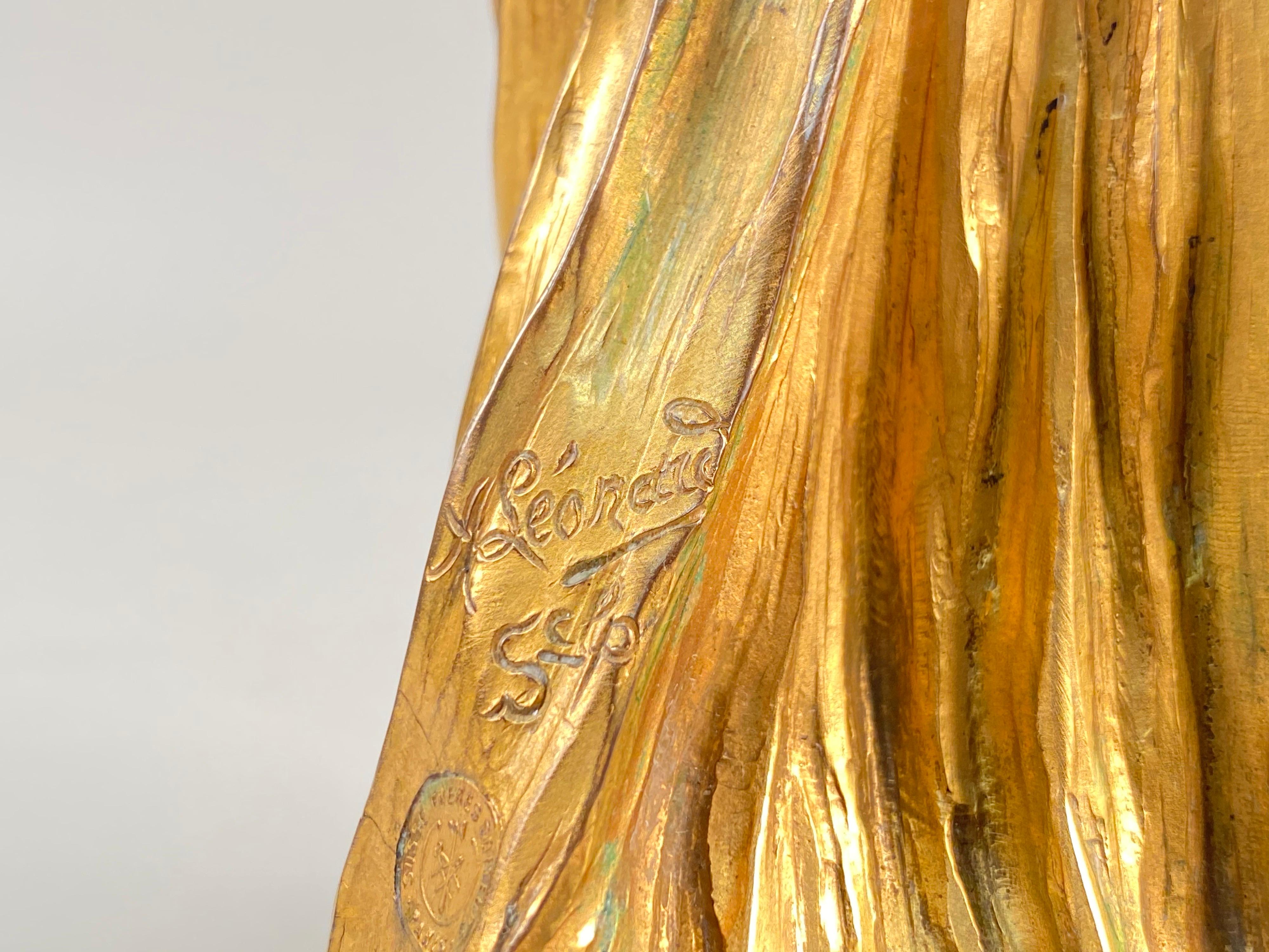 Important Art Nouveau Bronze Sculpture Tambourine Dancer by, Agathon Leonard 3