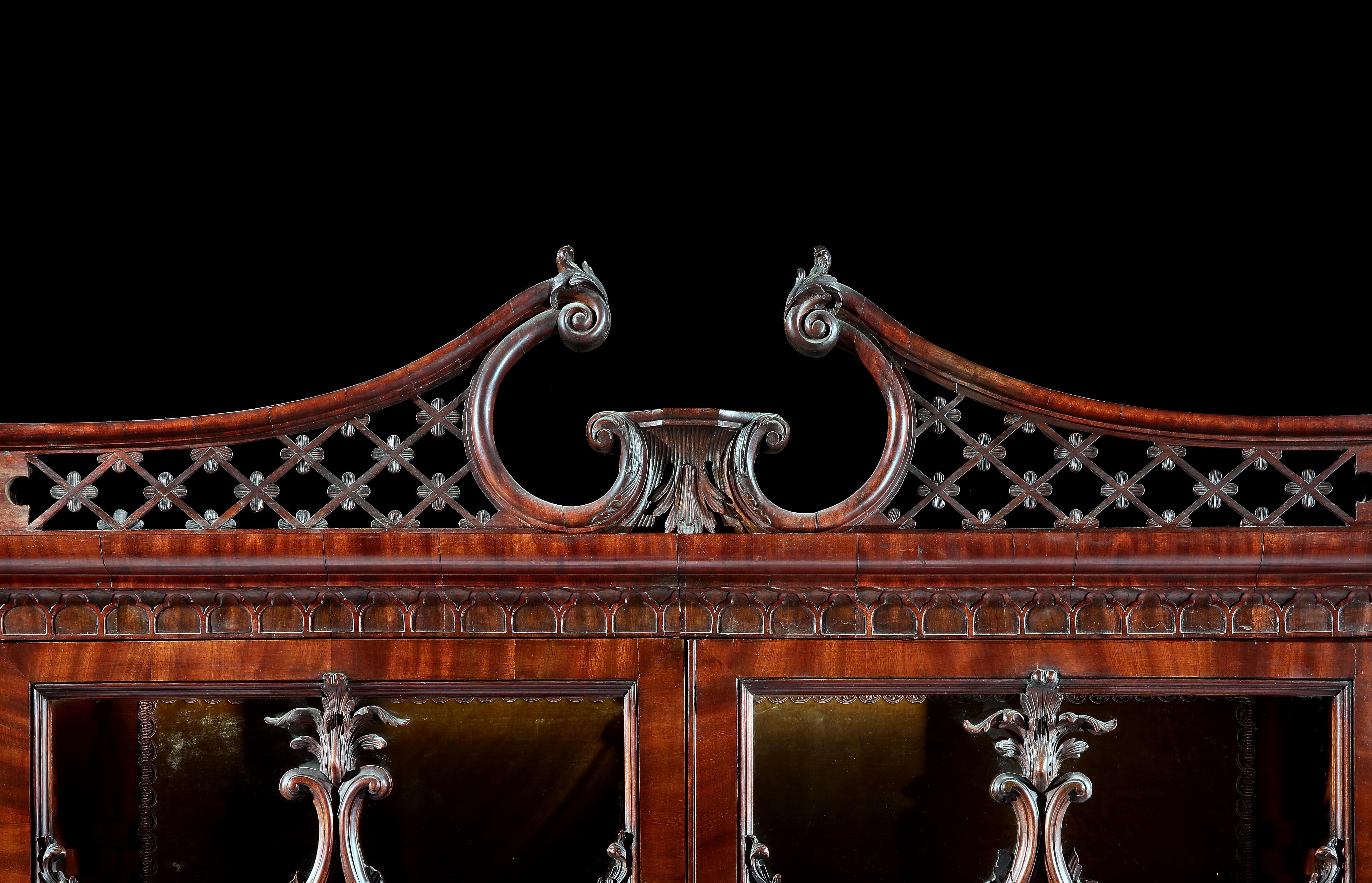 George III Important Chippendale Period Brown Mahogany Breakfront Bookcase