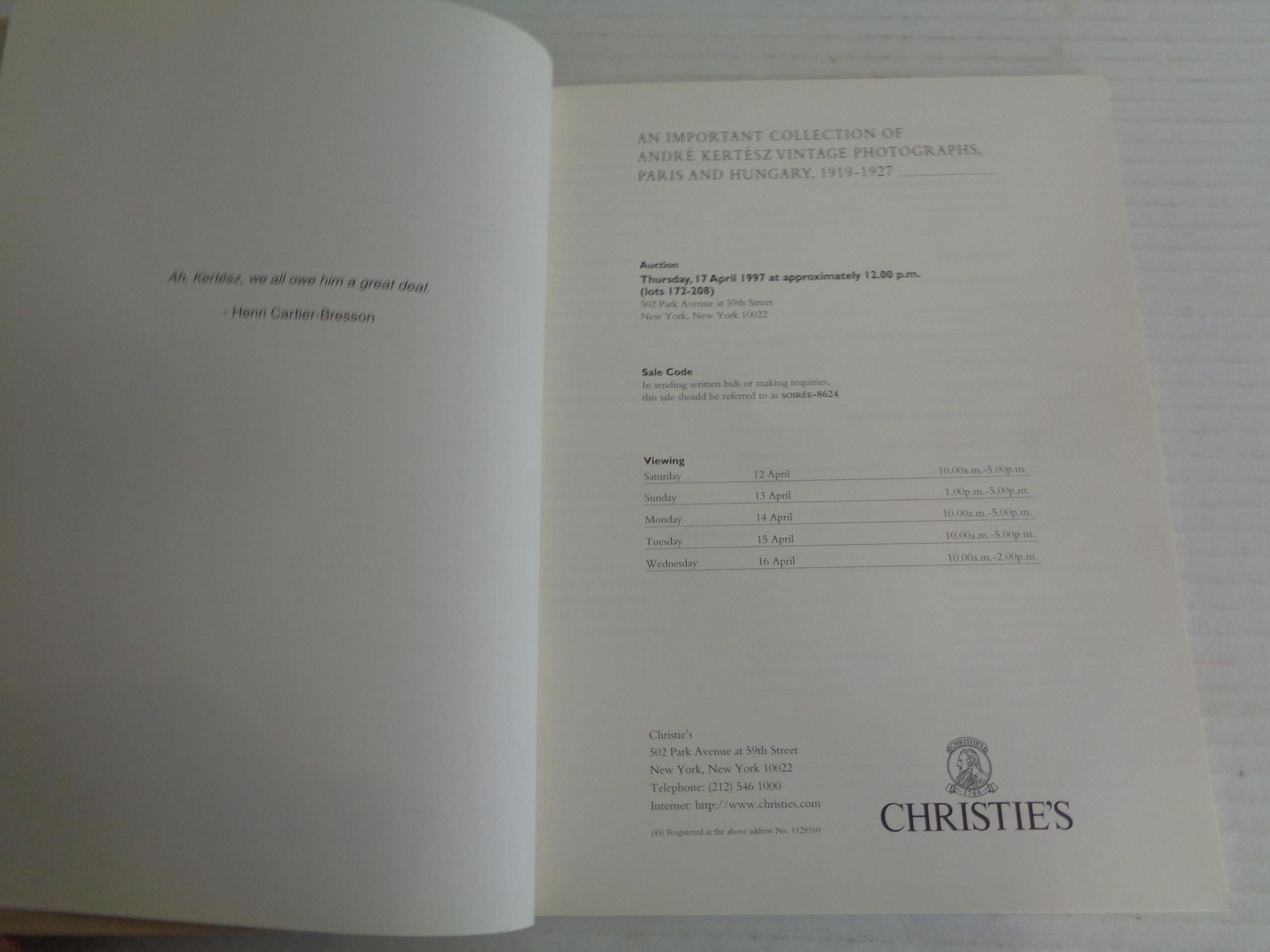 Fin du 20e siècle Une importante collection de photographies d'époque d'Andre Kertesz - 1997 Christie's  en vente