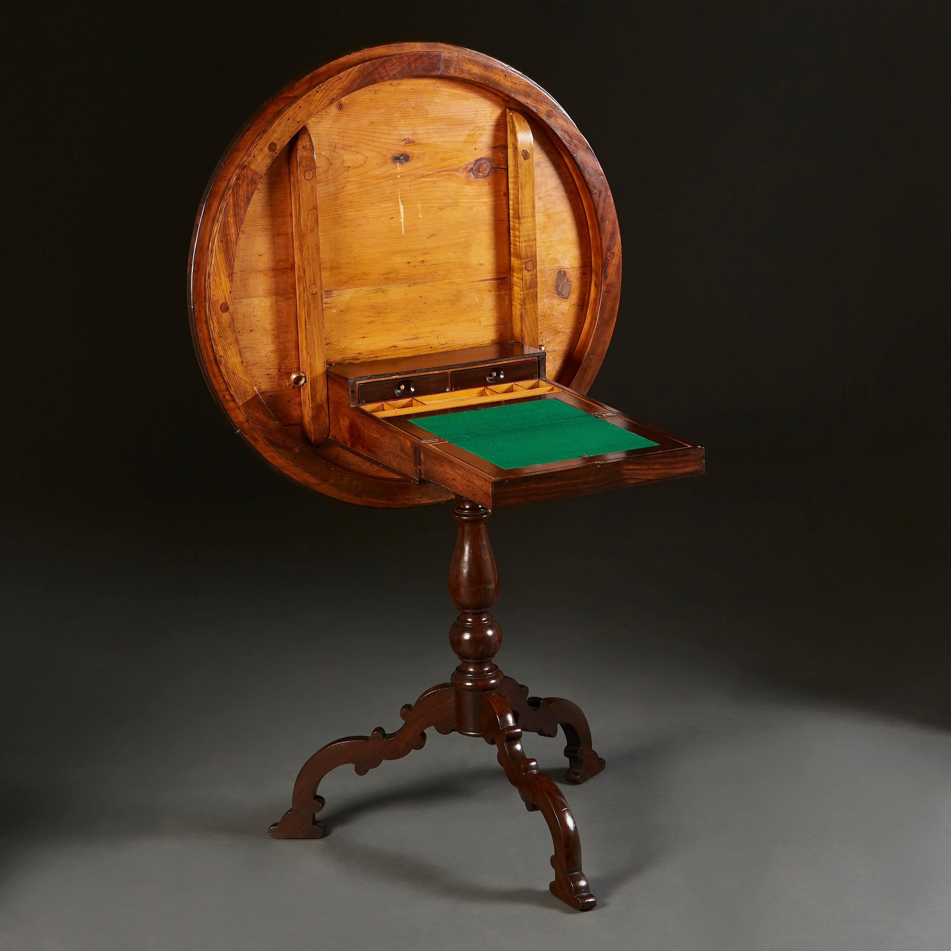 Wood Important Early 19th Century Marquetry Table with Concealed Writing Desk